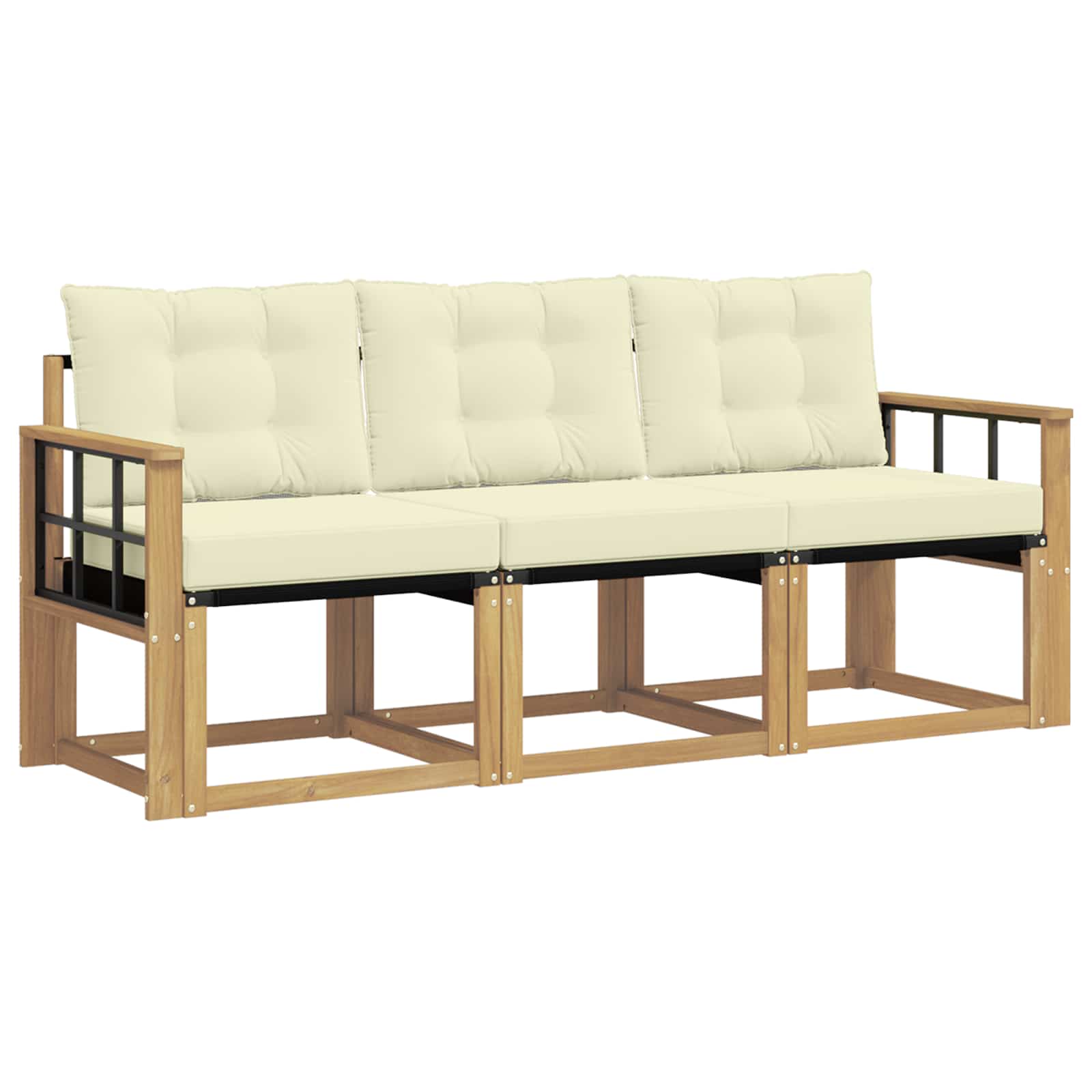 Σειρά Καναπέ Εξωτερικού με μαξιλάρι 3 pcs Λευκό και Κρεμ - Pakobazaar