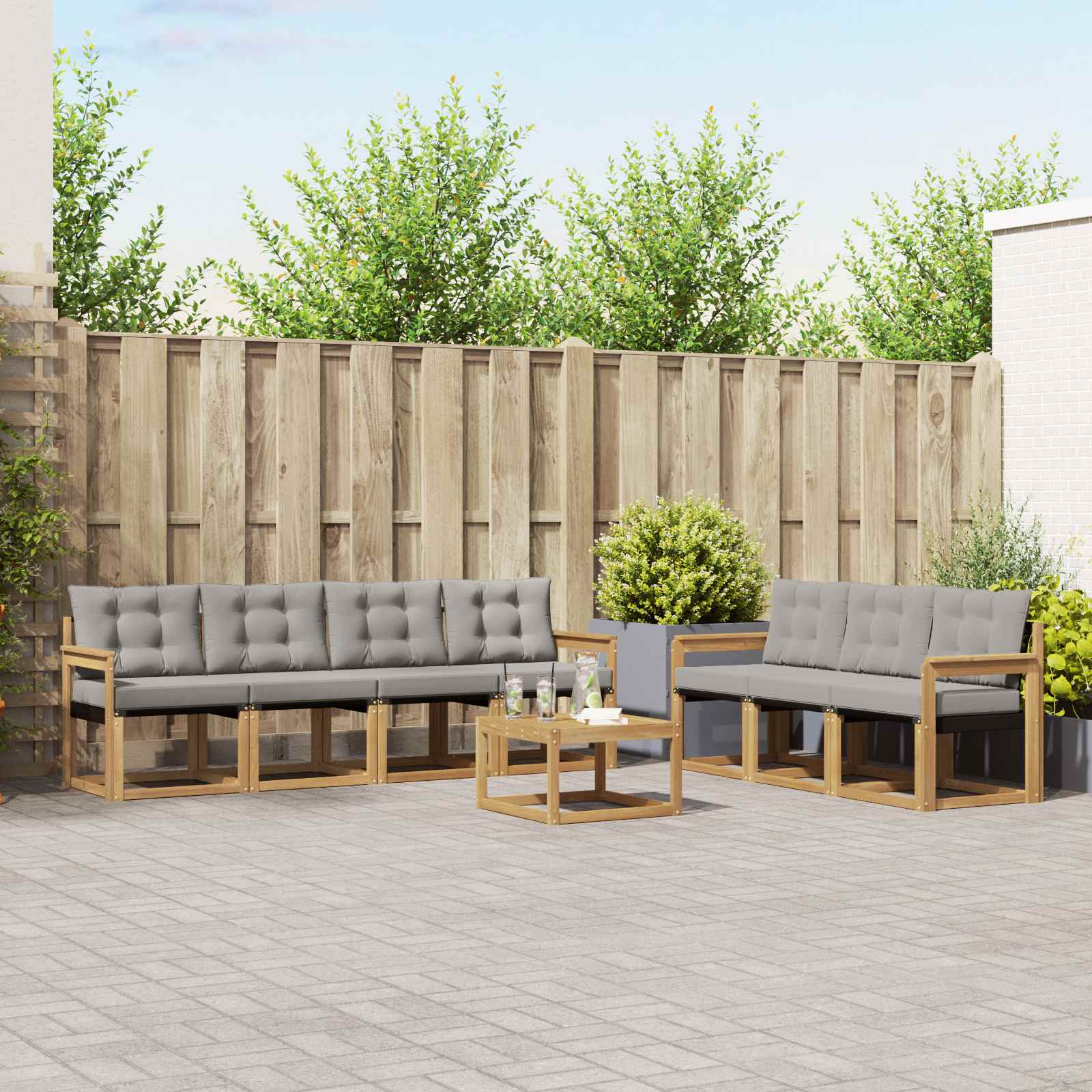 Σειρά Καναπέ Εξωτερικού 8 pcs Λευκό και Ανοιχτό Γκρι - Pakobazaar