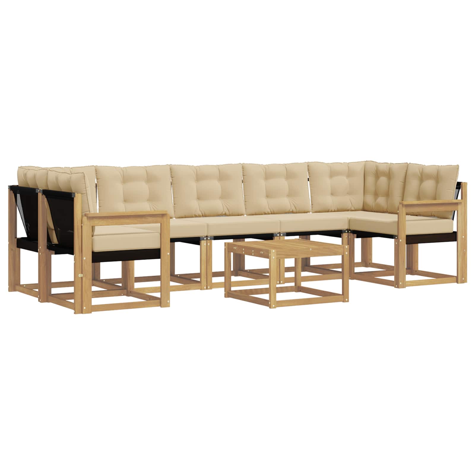 Σειρά Καναπέ Εξωτερικού με μαξιλάρι 8 pcs Λευκό και Μπεζ - Pakobazaar
