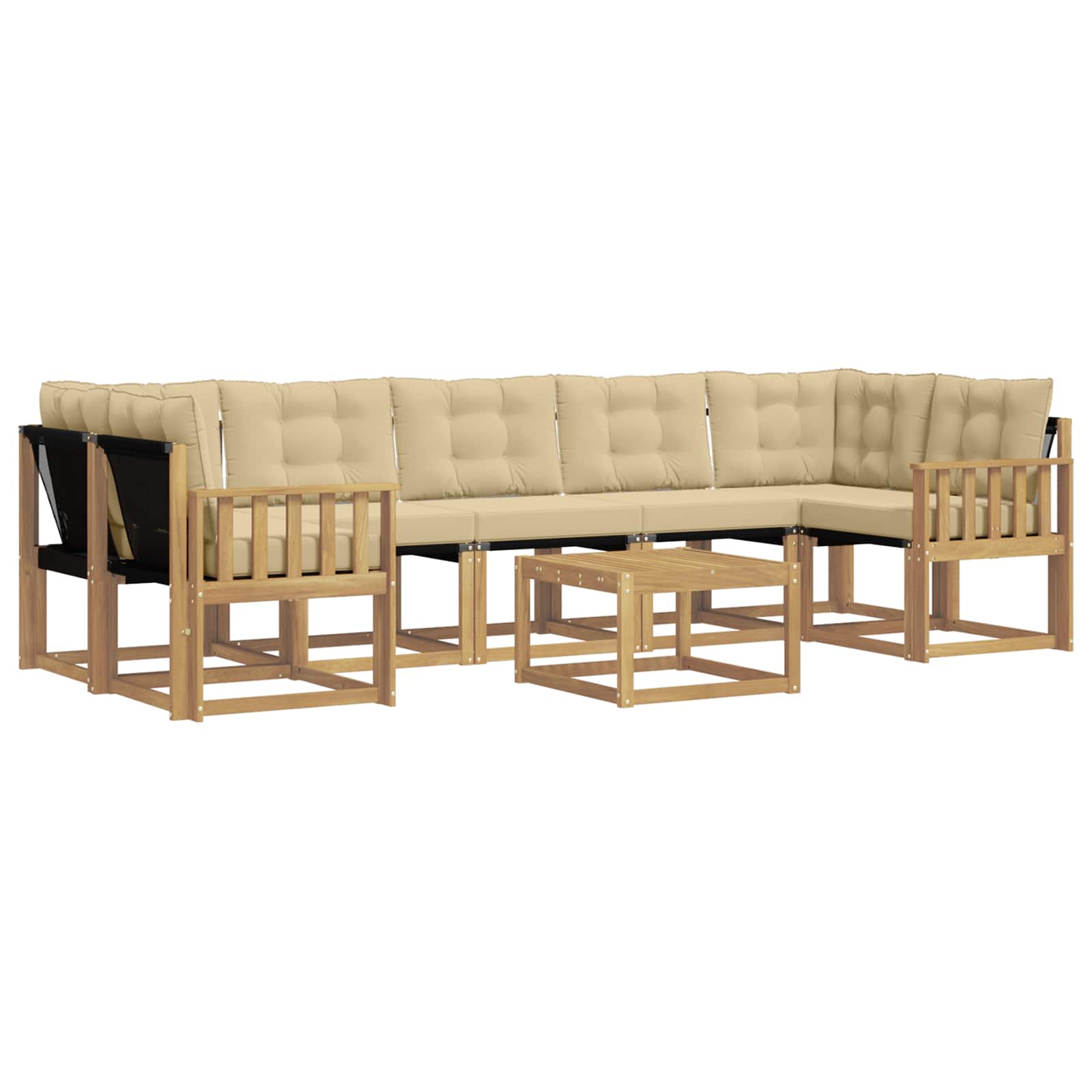 Σειρά Καναπέ Εξωτερικού με μαξιλάρι 8 pcs Λευκό και Μπεζ - Pakobazaar