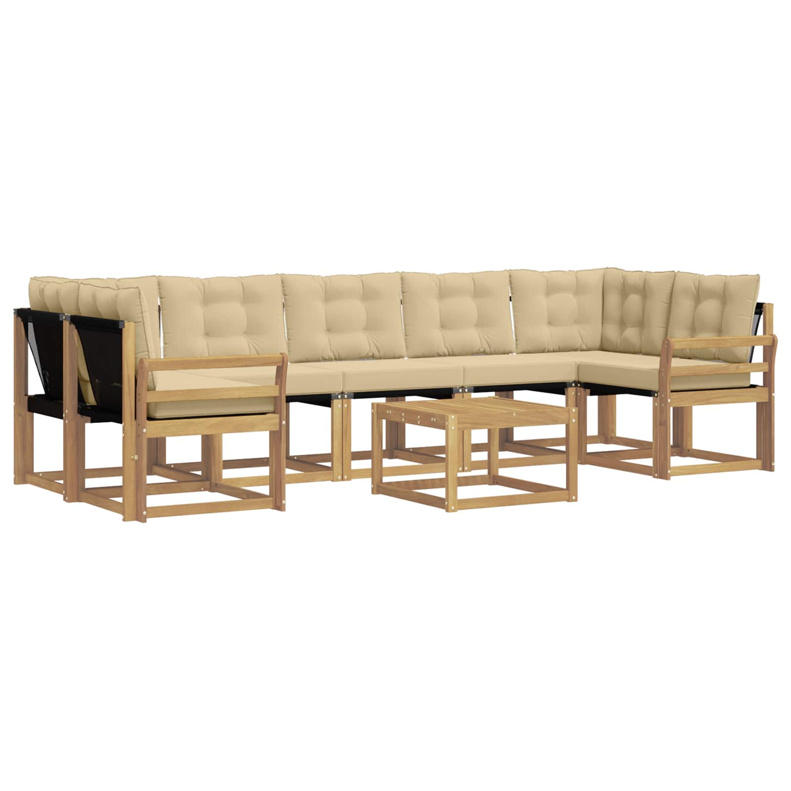 Σειρά Καναπέ Εξωτερικού με μαξιλάρι 8 pcs Λευκό και Μπεζ - Pakobazaar