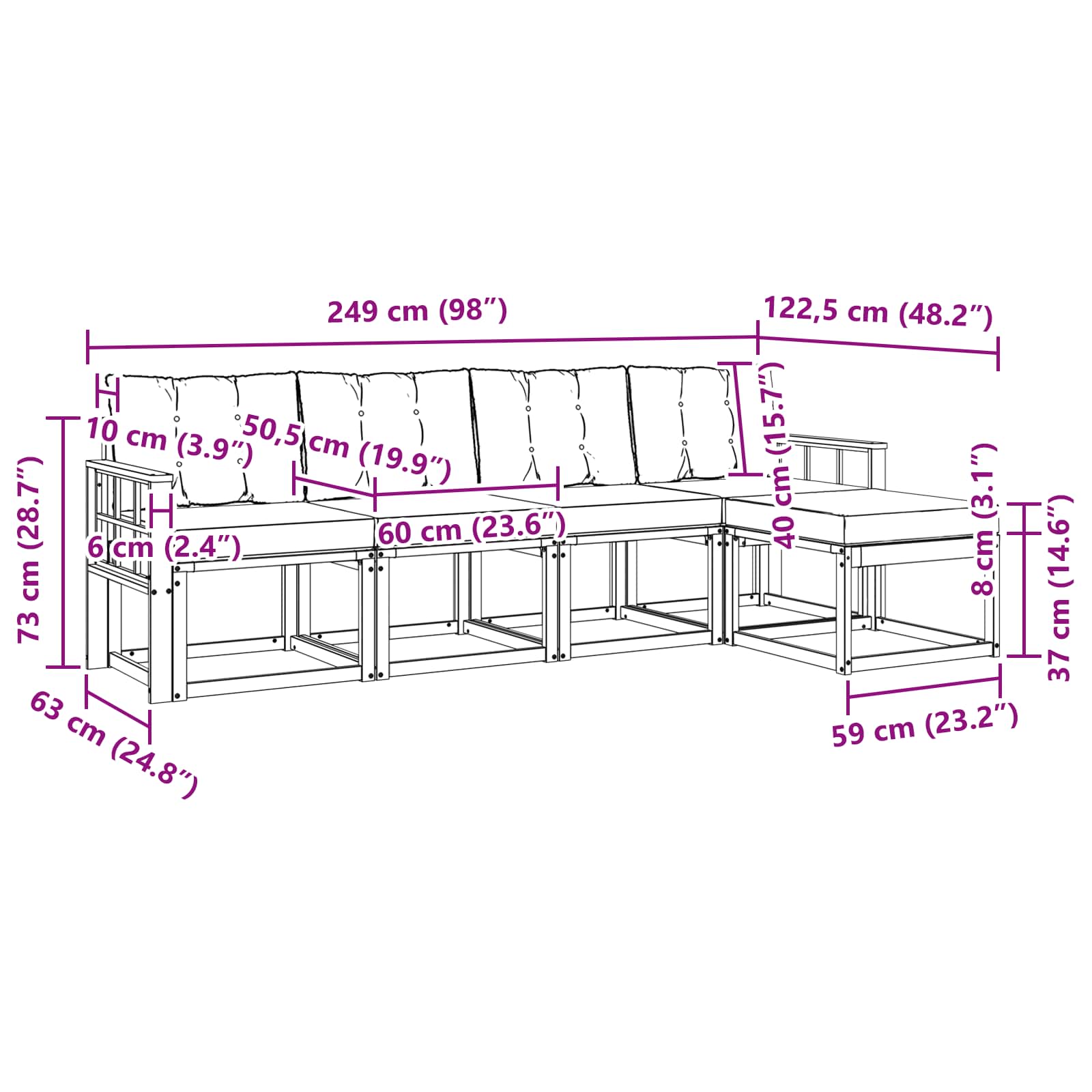 Σειρά Καναπέ Εξωτερικού με μαξιλάρι 5 pcs Λευκό και Κρεμ - Pakobazaar