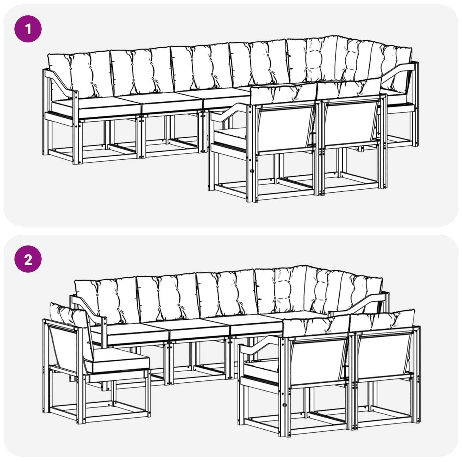 Σειρά Καναπέ Εξωτερικού με μαξιλάρι 8 pcs Λευκό και Μαύρο - Pakobazaar