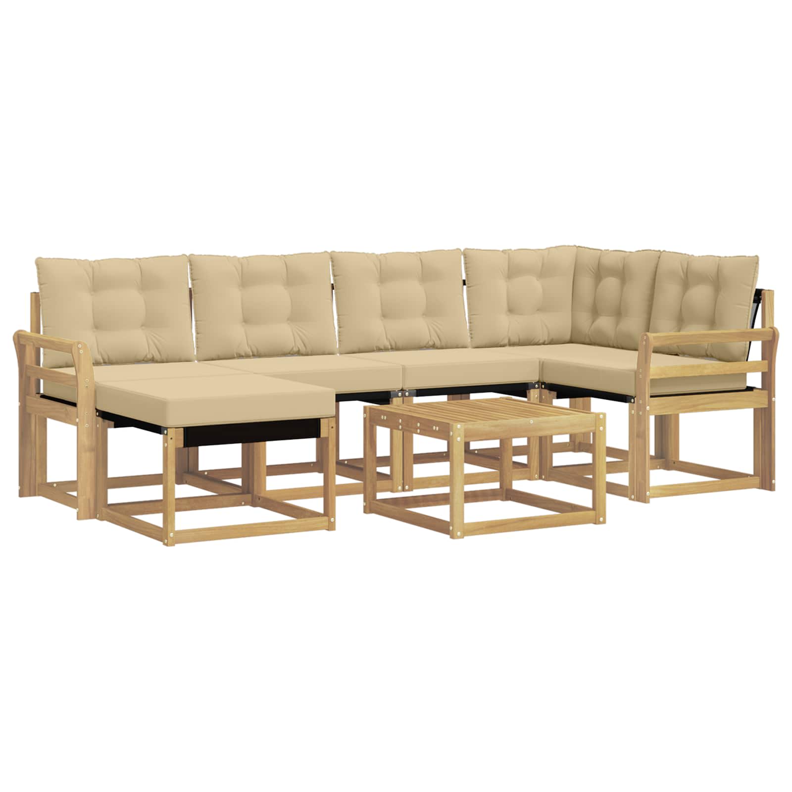 Σειρά Καναπέ Εξωτερικού με μαξιλάρι 7 pcs Λευκό και Μπεζ - Pakobazaar