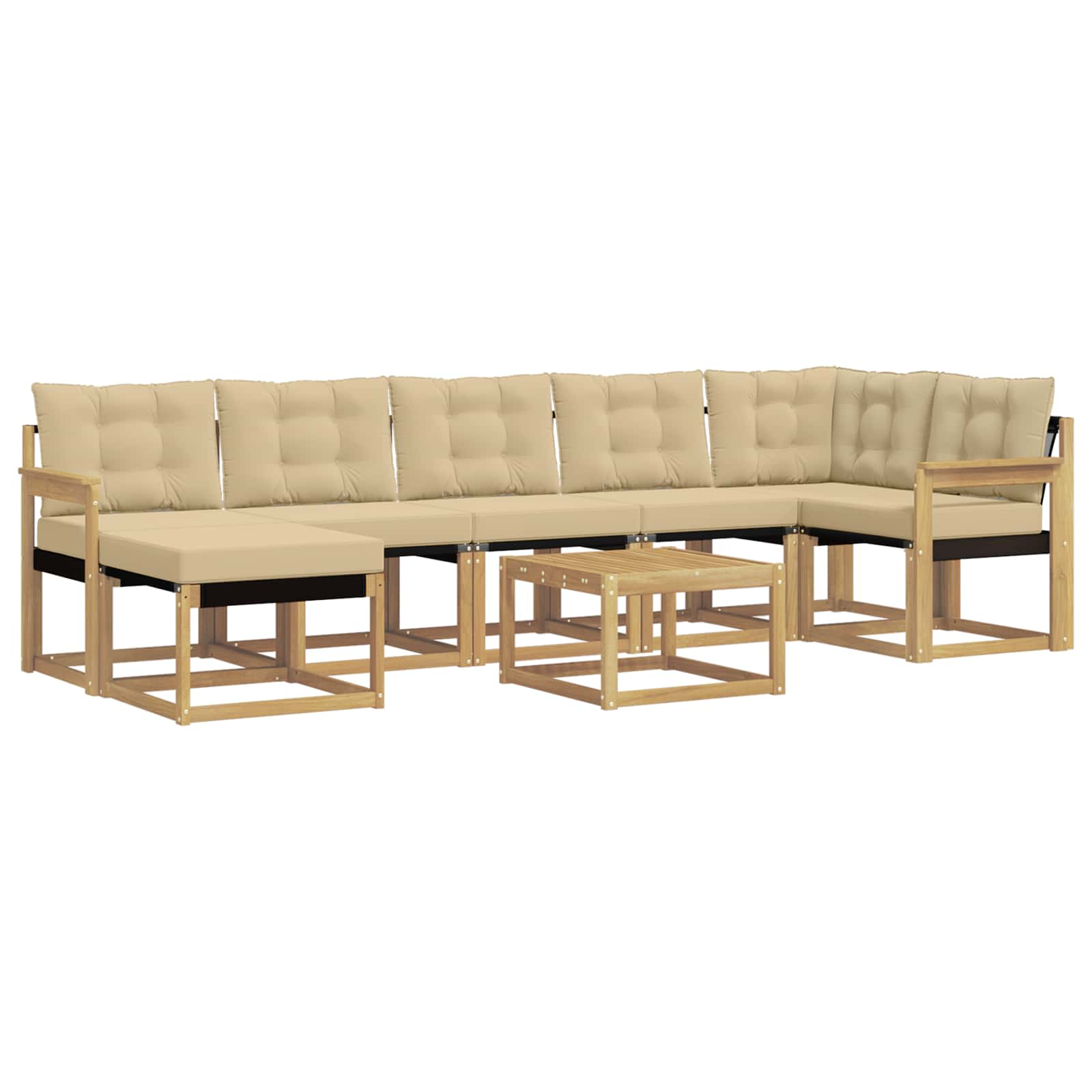 Σειρά Καναπέ Εξωτερικού με μαξιλάρι 8 pcs Λευκό και Μπεζ - Pakobazaar