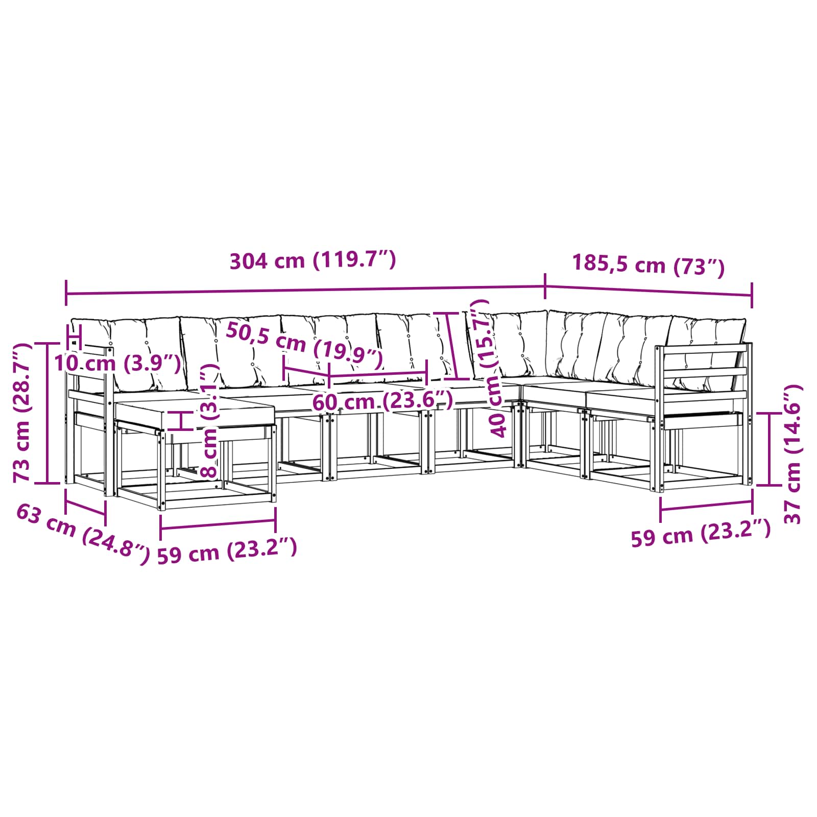 Σειρά Καναπέ Εξωτερικού με μαξιλάρι 8 pcs Λευκό και Μπεζ - Pakobazaar