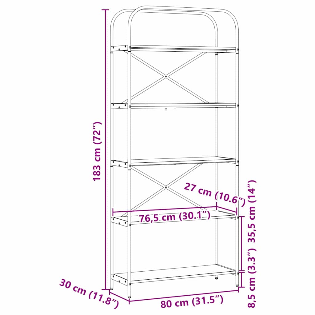 Ράφι Βιβλίων Artisan Oak 80 x 30 x 183 εκ Επεξεργασμένο ξύλο - Pakobazaar