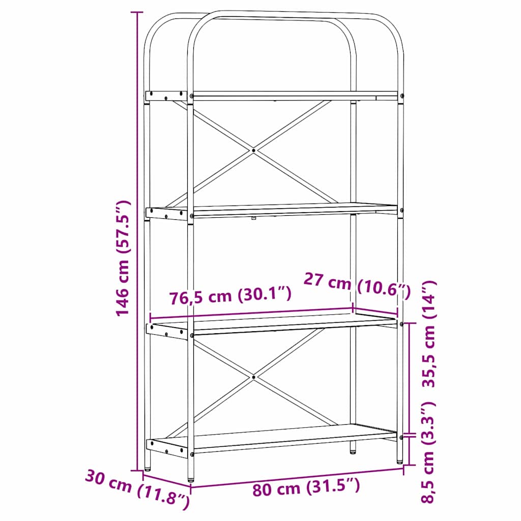 Ράφι Βιβλίων Καπνιστό Δρύς 80 x 30 x 146 εκ Επεξεργασμένο ξύλο