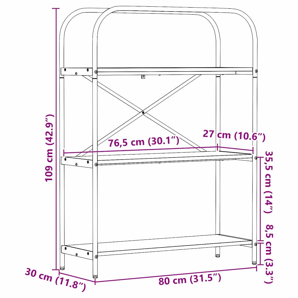 Ράφι Βιβλίων Γκρίζο Σονομα 80 x 30 x 109 εκ Επεξεργασμένο ξύλο