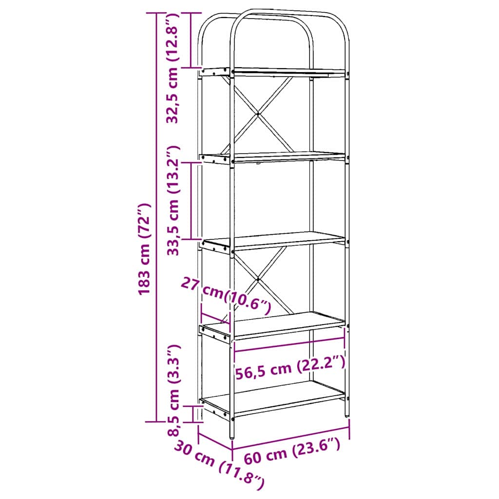 Ράφι Βιβλίων Παλιό ξύλο 60 x 30 x 183 εκ Επεξεργασμένο ξύλο