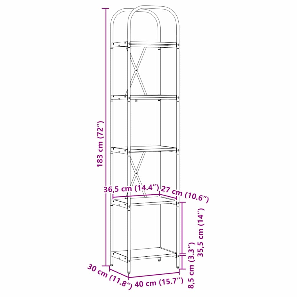 Ράφι Βιβλίων Καπνιστό Δρύς 40 x 30 x 183 εκ Επεξεργασμένο ξύλο