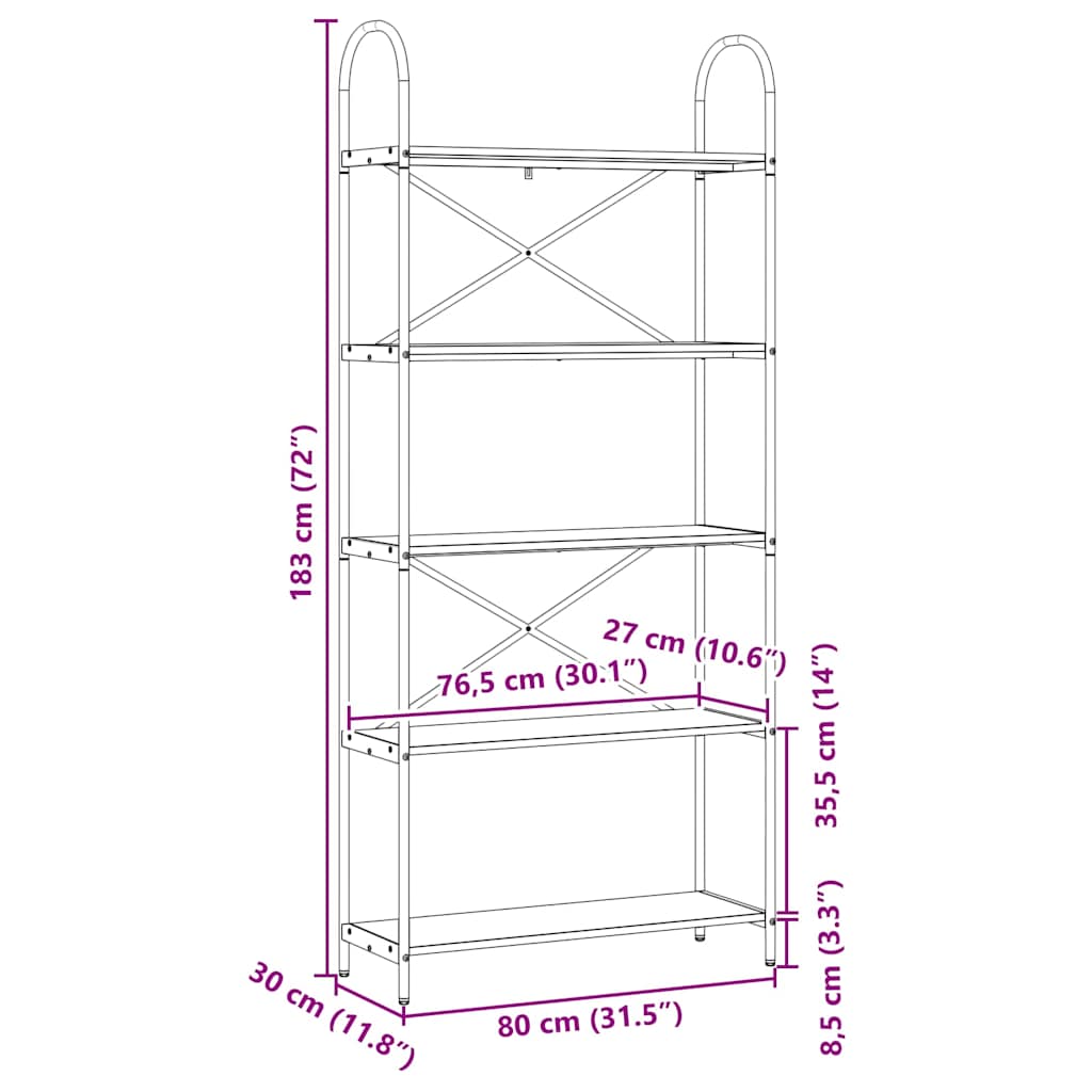 Ράφι Βιβλίων Καπνιστό Δρύς 80 x 30 x 183 εκ Επεξεργασμένο ξύλο