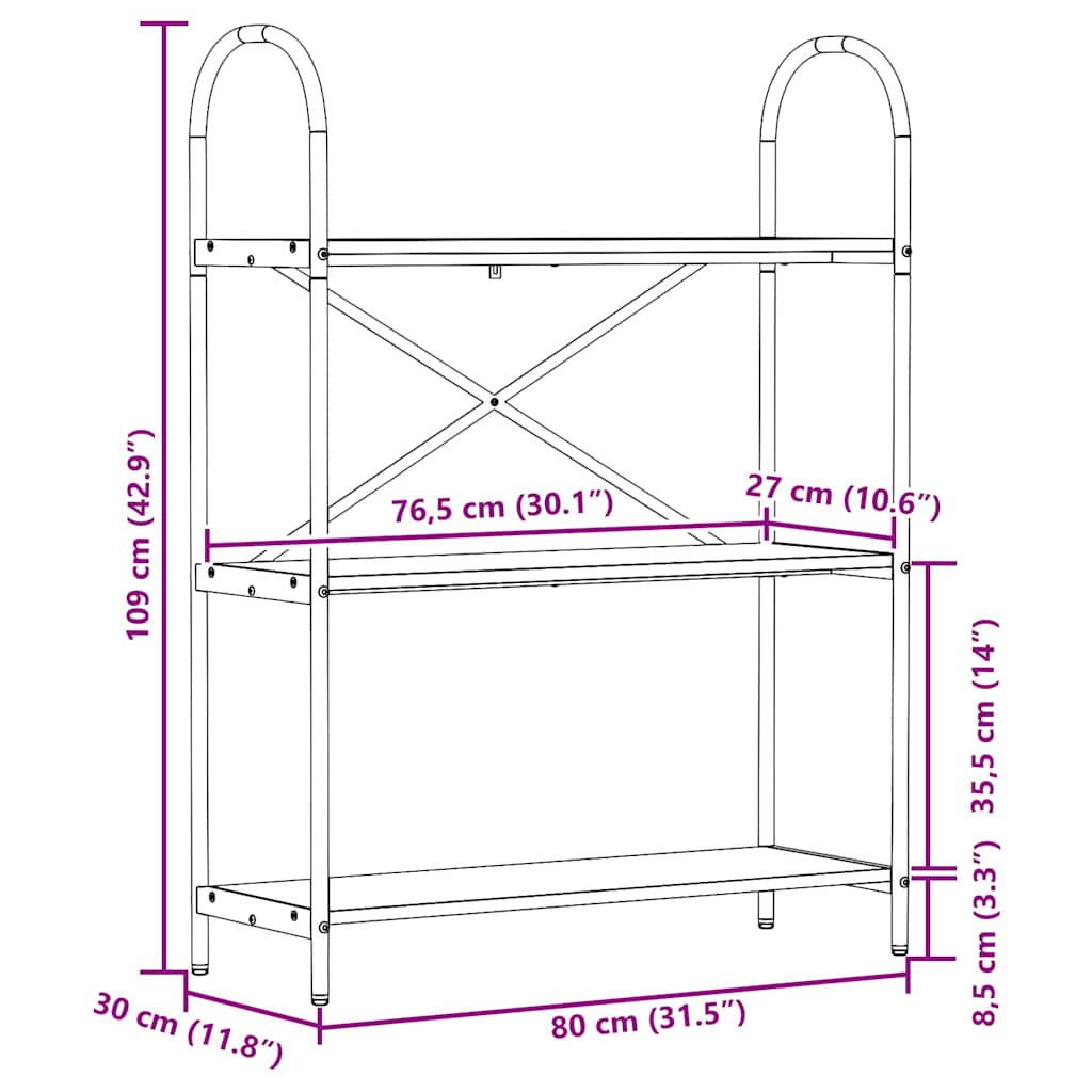 Ράφι Βιβλίων Μαύρη Οξυά 80 x 30 x 109 εκ Επεξεργασμένο ξύλο