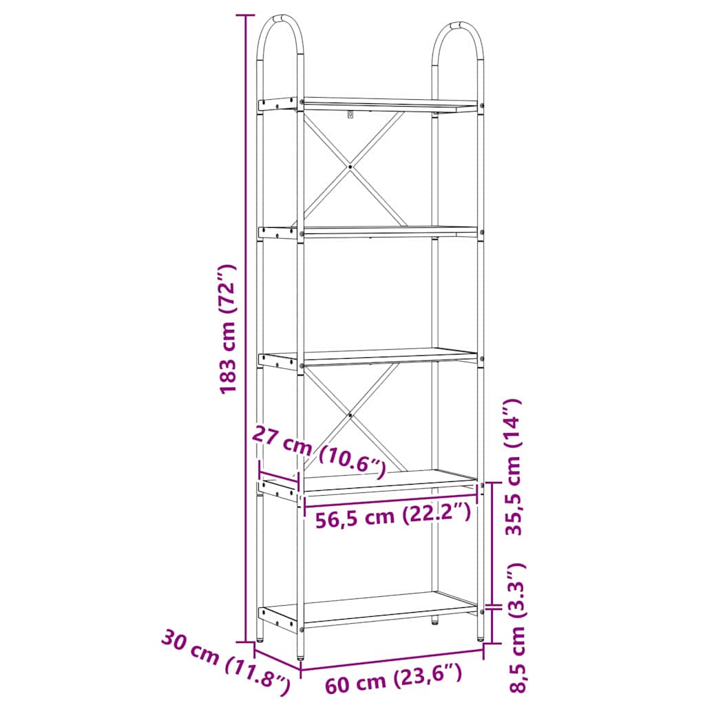 Ράφι Βιβλίων Artisan Oak 60 x 30 x 183 εκ Επεξεργασμένο ξύλο