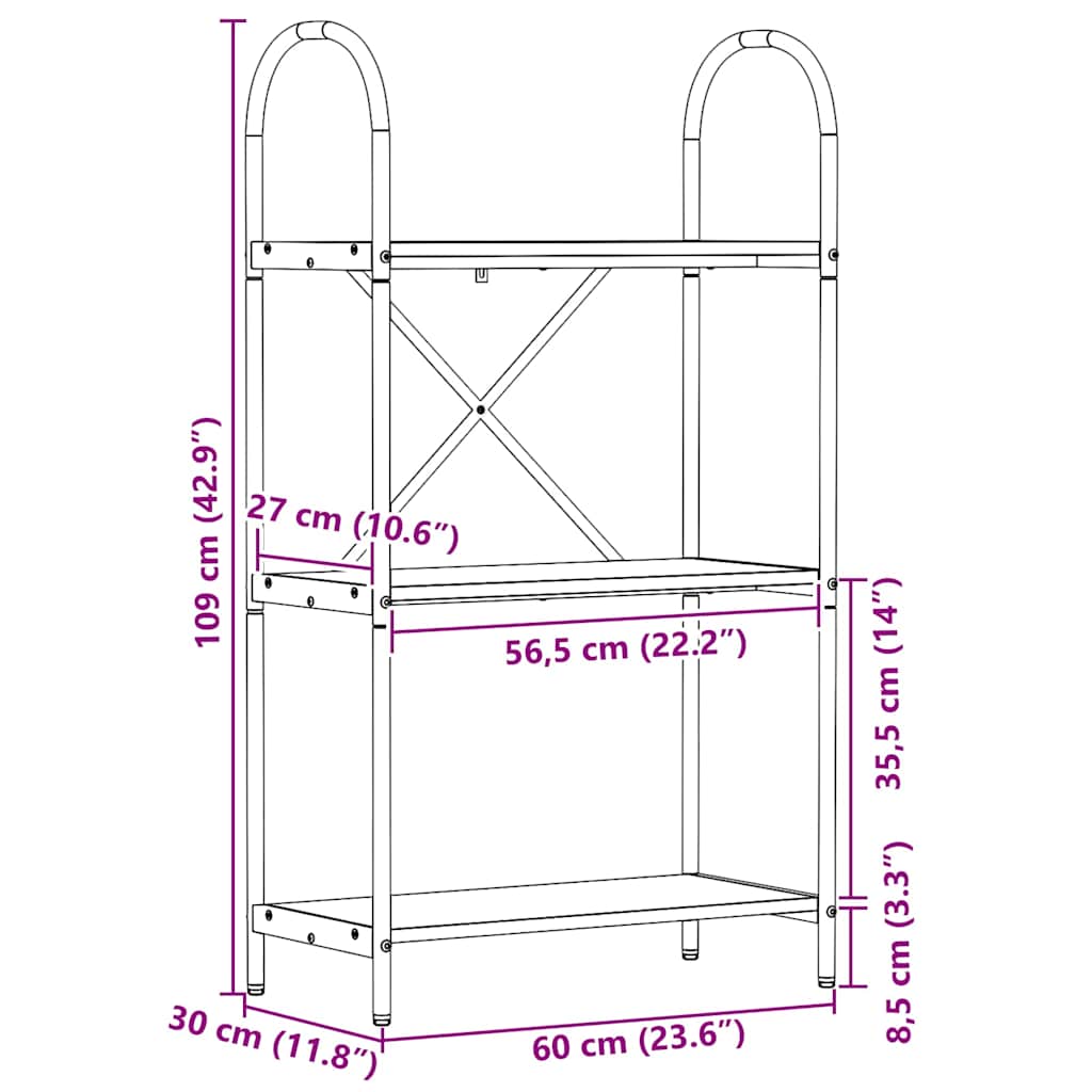 Ράφι Βιβλίων Γκρίζο Σονομα 60 x 30 x 109 εκ Επεξεργασμένο ξύλο