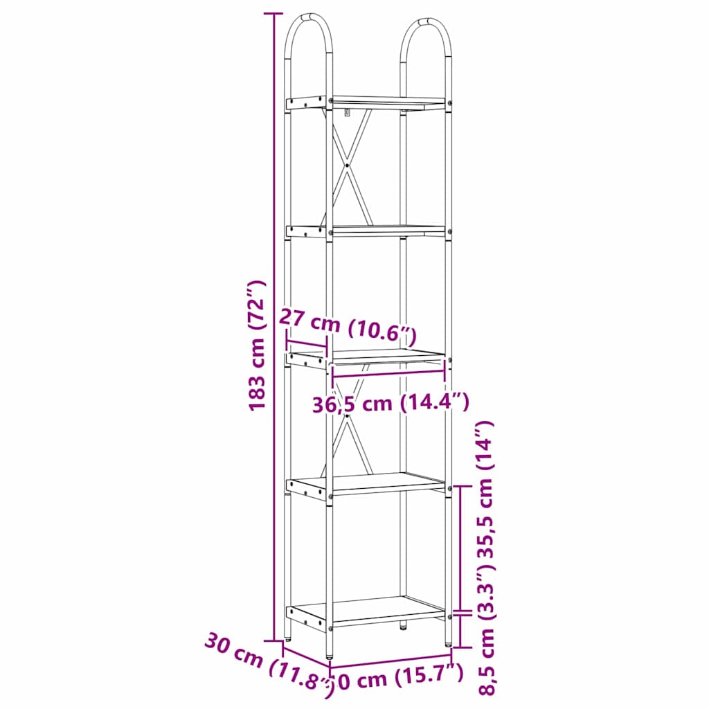 Ράφι Βιβλίων Μαύρη Οξυά 40 x 30 x 183 εκ Επεξεργασμένο ξύλο