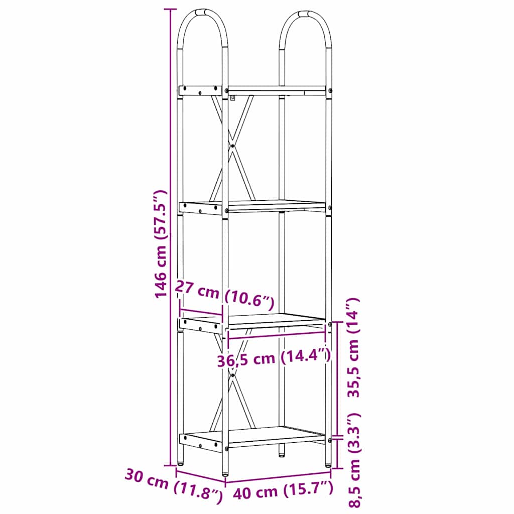 Ράφι Βιβλίων Μαύρη Οξυά 40 x 30 x 146 εκ Επεξεργασμένο ξύλο