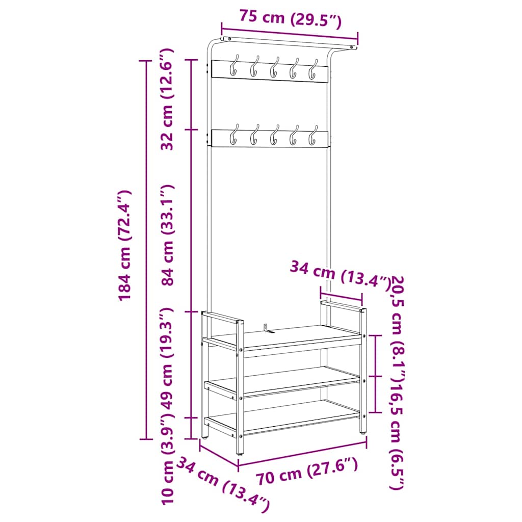 Κρεμάστρα Παλιό ξύλο 75 x 34 x 184 εκ Επεξεργασμένο ξύλο - Pakobazaar