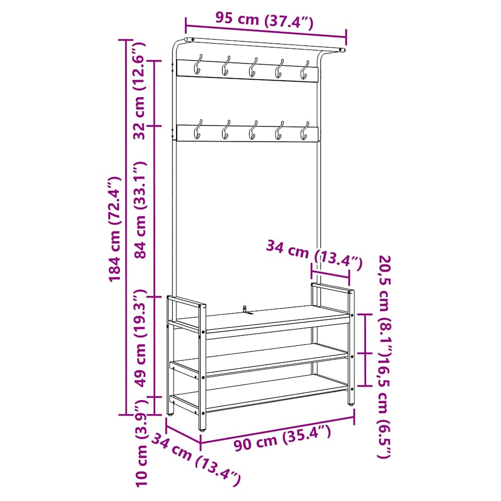 Κρεμάστρα Παλιό ξύλο 95 x 34 x 184 εκ Επεξεργασμένο ξύλο - Pakobazaar