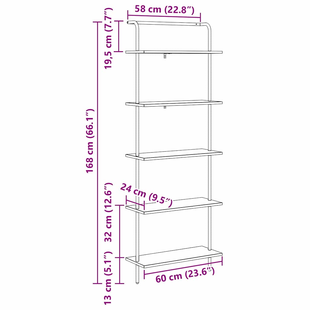Ράφι Βιβλίων Γκρίζο Σονομα 60 x 24 x 168 εκ. Επεξεργασμένο ξύλο