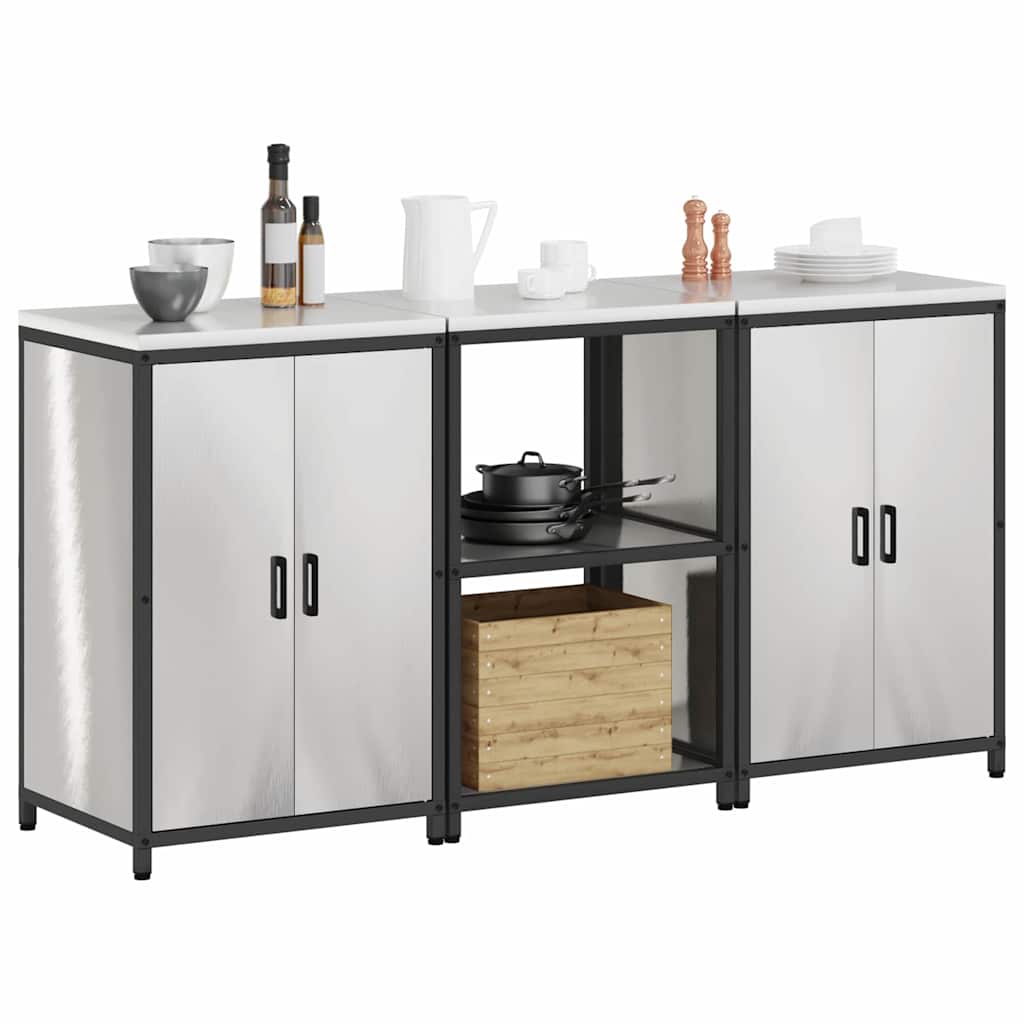 Σετ Αποθήκευσης Κουζίνας με ράφι 3 pcs Ασημί Ανοξείδωτο ατσάλι