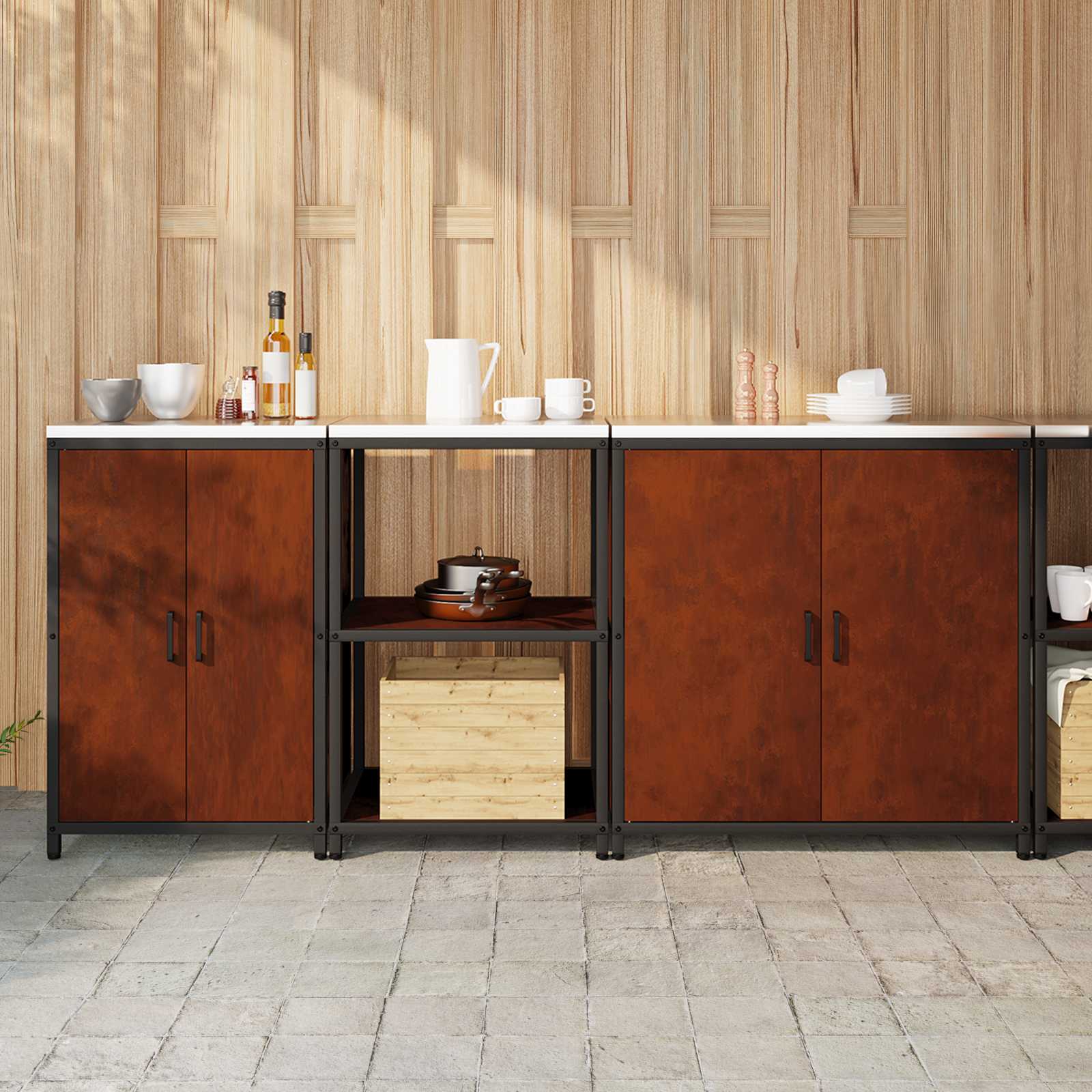 Σετ Αποθήκευσης Κουζίνας με ράφι με αποθήκευση 3 pcs Σκ rusty