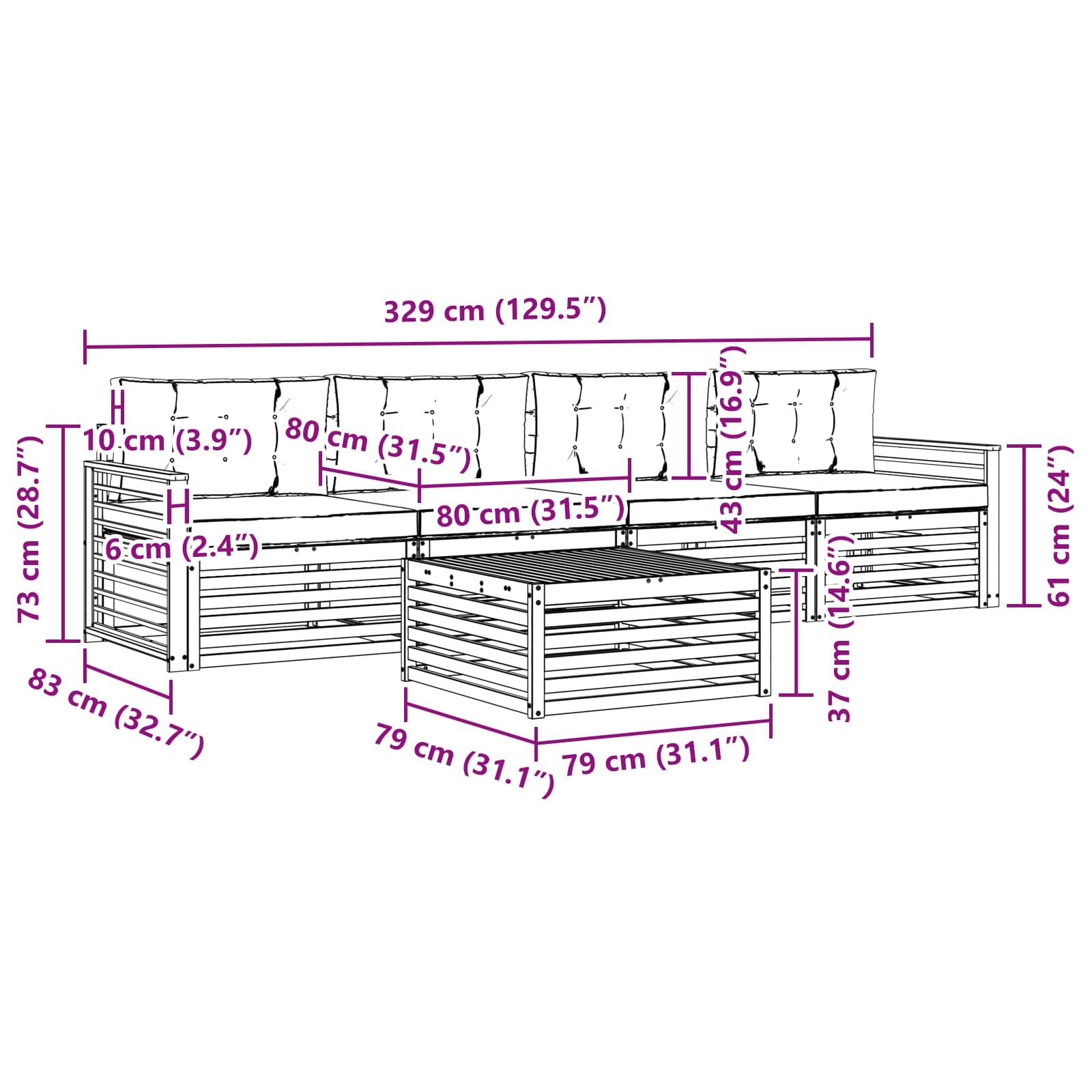 Σειρά Καναπέ Εξωτερικού με μαξιλάρι 5 pcs Άσπρο και Ανθρακί - Pakobazaar