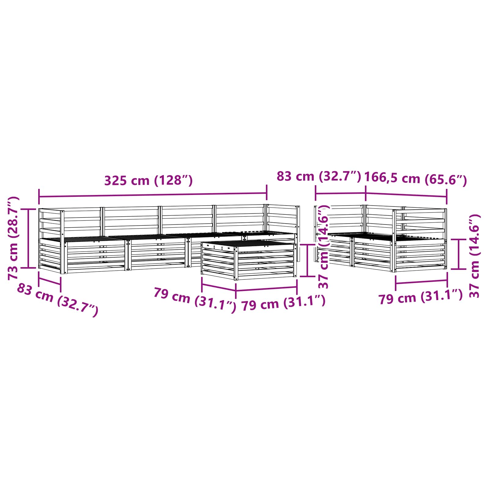 Σειρά Καναπέ Εξωτερικού 7 pcs Λευκό 79 x 79 x 37 εκ