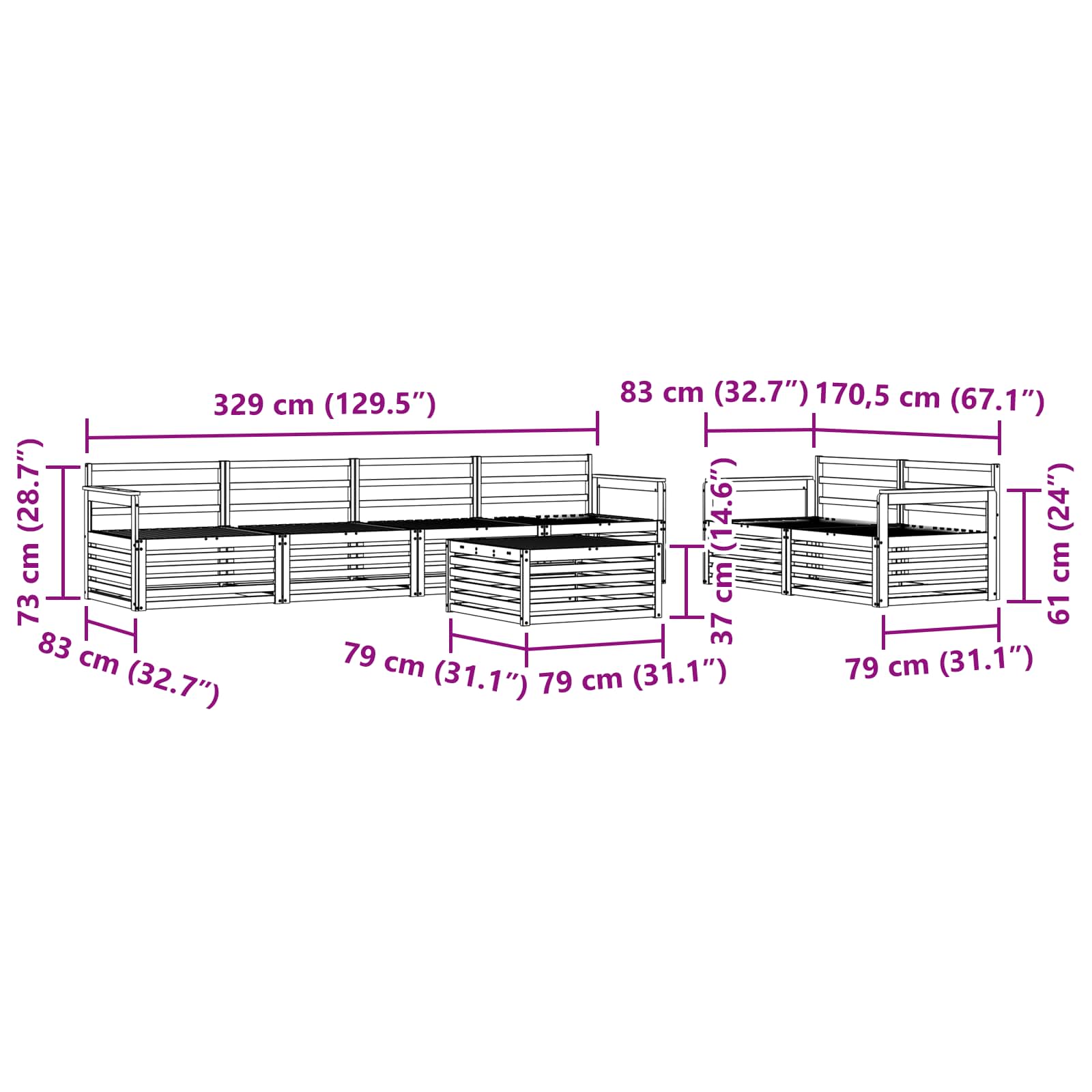 Σειρά Καναπέ Εξωτερικού 7 pcs Λευκό 79 x 79 x 37 εκ