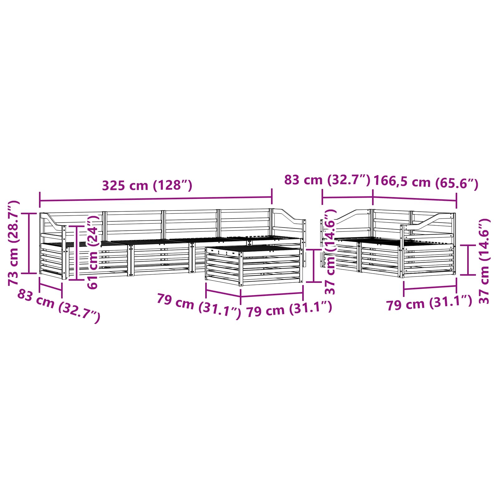 Σειρά Καναπέ Εξωτερικού 7 pcs Λευκό 79 x 79 x 37 εκ