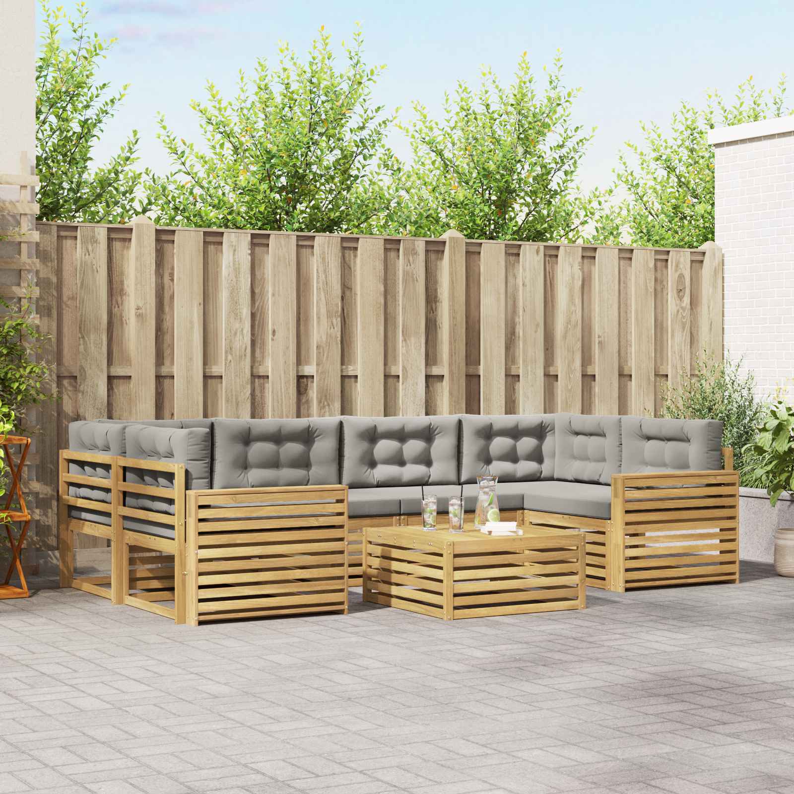 Σειρά Καναπέ Εξωτερικού 7 pcs Λευκό και Ανοιχτό Γκρι - Pakobazaar