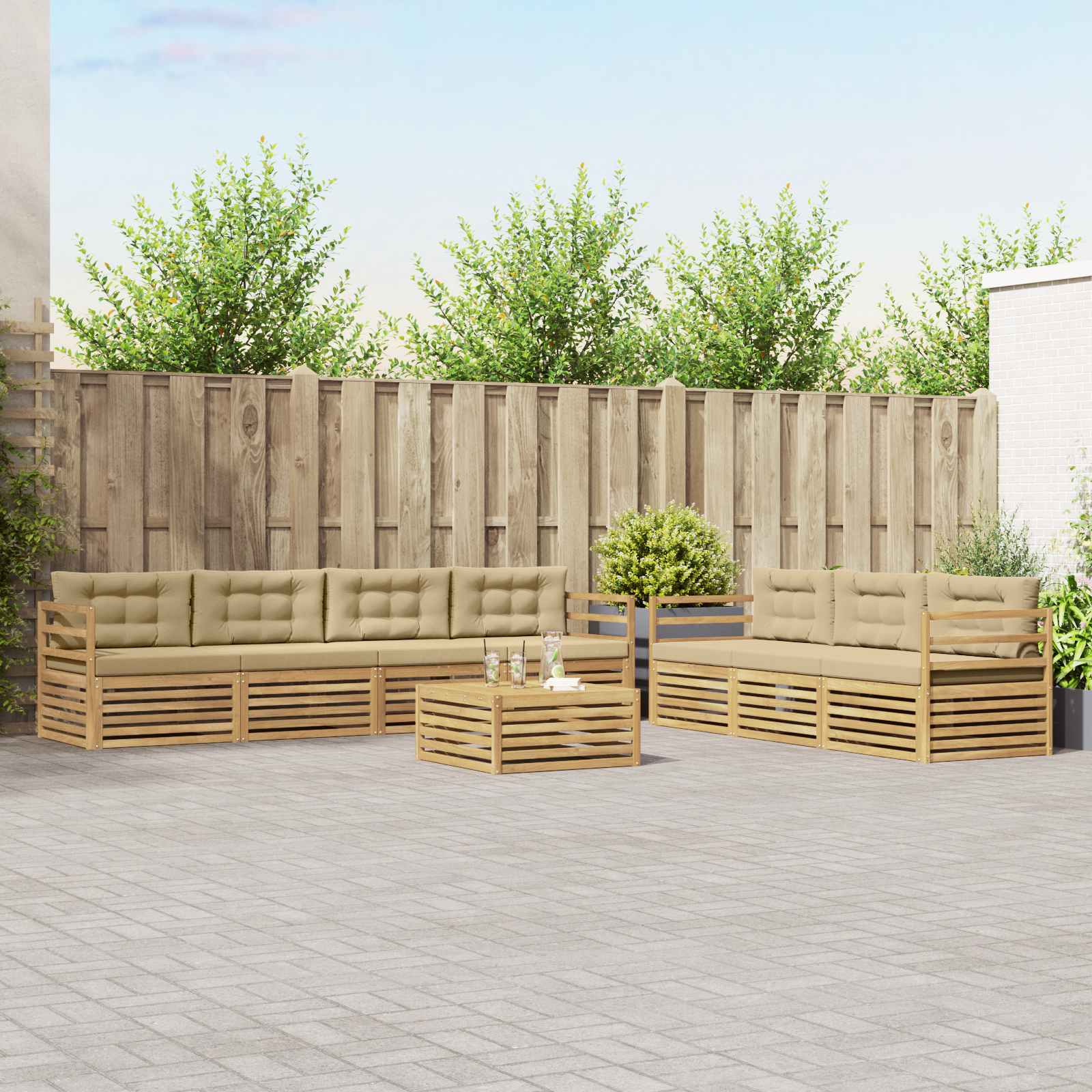 Σειρά Καναπέ Εξωτερικού 8 pcs Λευκό και Μπεζ 79 x 79 x 37 εκ - Pakobazaar