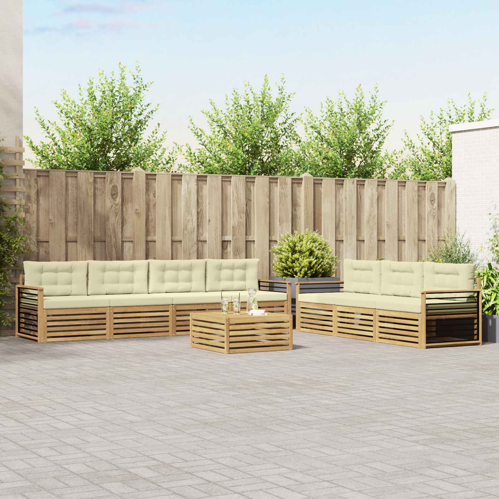 Σειρά Καναπέ Εξωτερικού 8 pcs Λευκό και Κρεμ 79 x 79 x 37 εκ - Pakobazaar