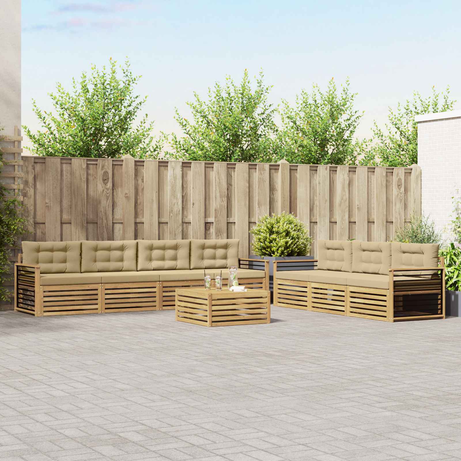 Σειρά Καναπέ Εξωτερικού 8 pcs Λευκό και Μπεζ 79 x 79 x 37 εκ - Pakobazaar