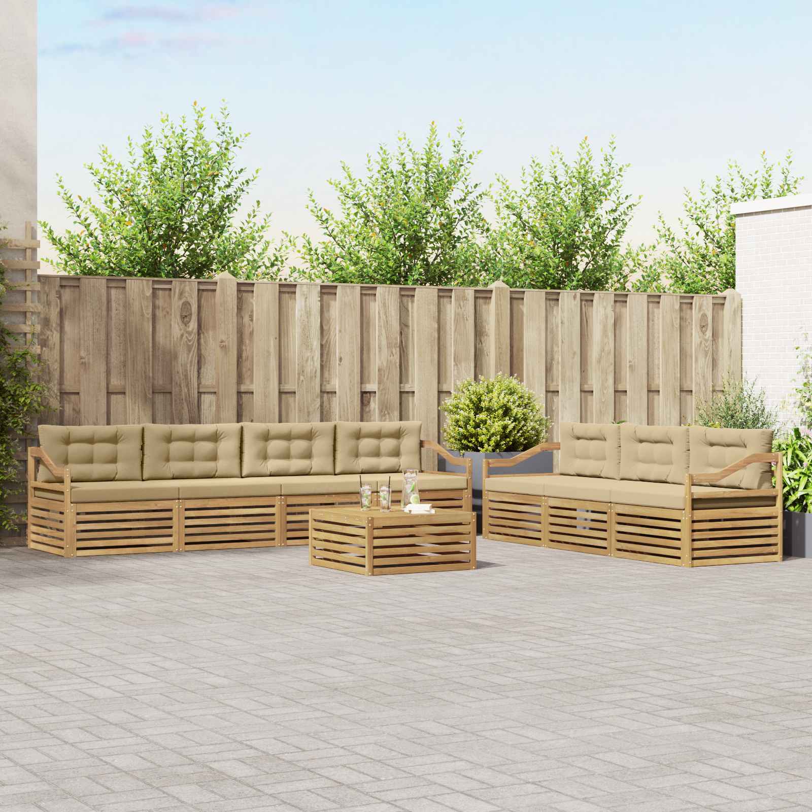 Σειρά Καναπέ Εξωτερικού 8 pcs Λευκό και Μπεζ 79 x 79 x 37 εκ - Pakobazaar