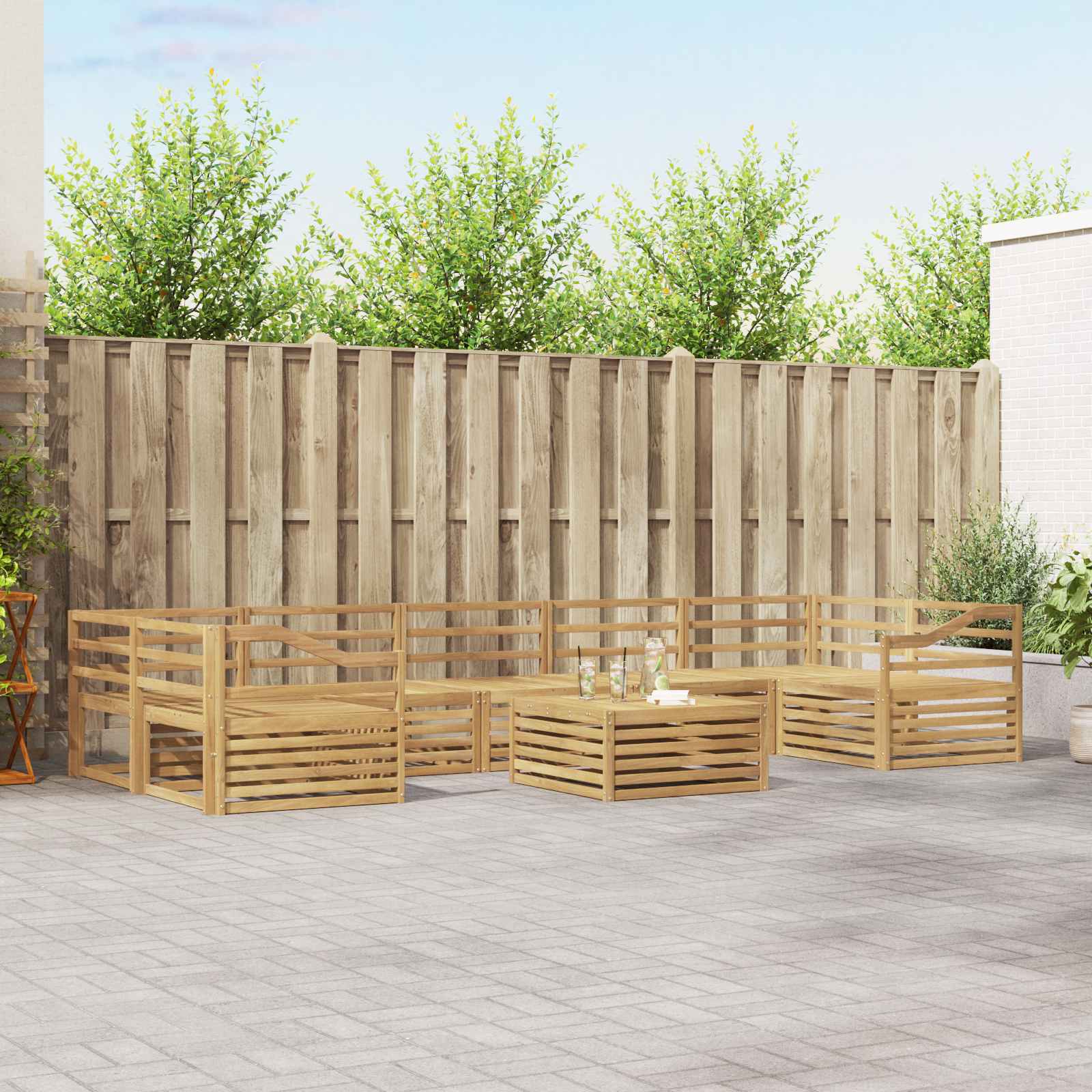 Σειρά Καναπέ Εξωτερικού 8 pcs Λευκό Στερεό Ξύλο Ακακίας - Pakobazaar