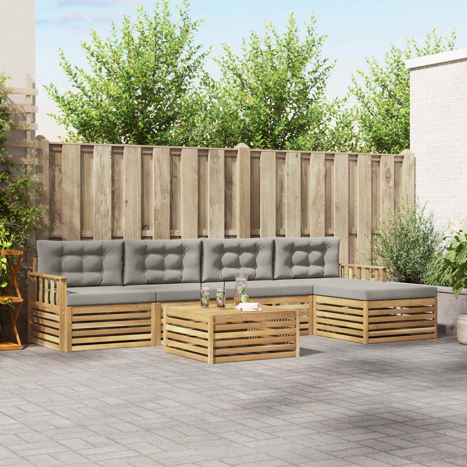 Σειρά Καναπέ Εξωτερικού 7 pcs Λευκό και Ανοιχτό Γκρι - Pakobazaar