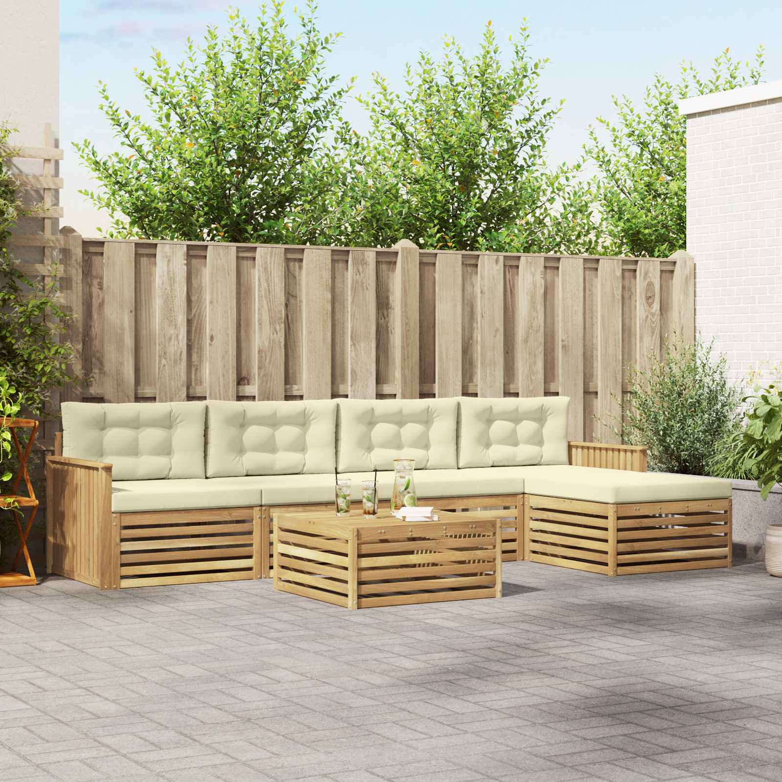 Σειρά Καναπέ Εξωτερικού 6 pcs Λευκό και Κρεμ 79 x 79 x 37 εκ - Pakobazaar