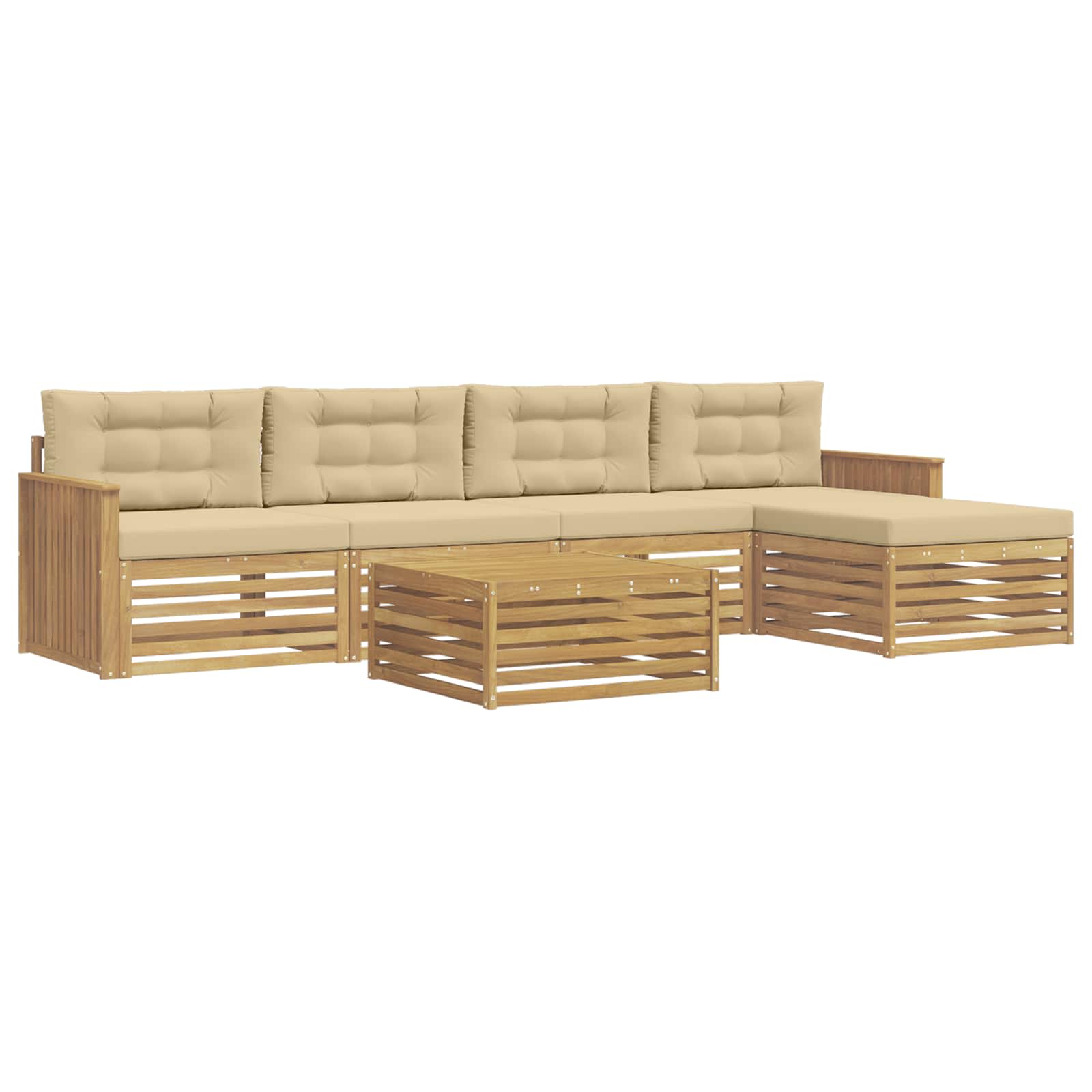 Σειρά Καναπέ Εξωτερικού 6 pcs Λευκό και Μπεζ 79 x 79 x 37 εκ - Pakobazaar