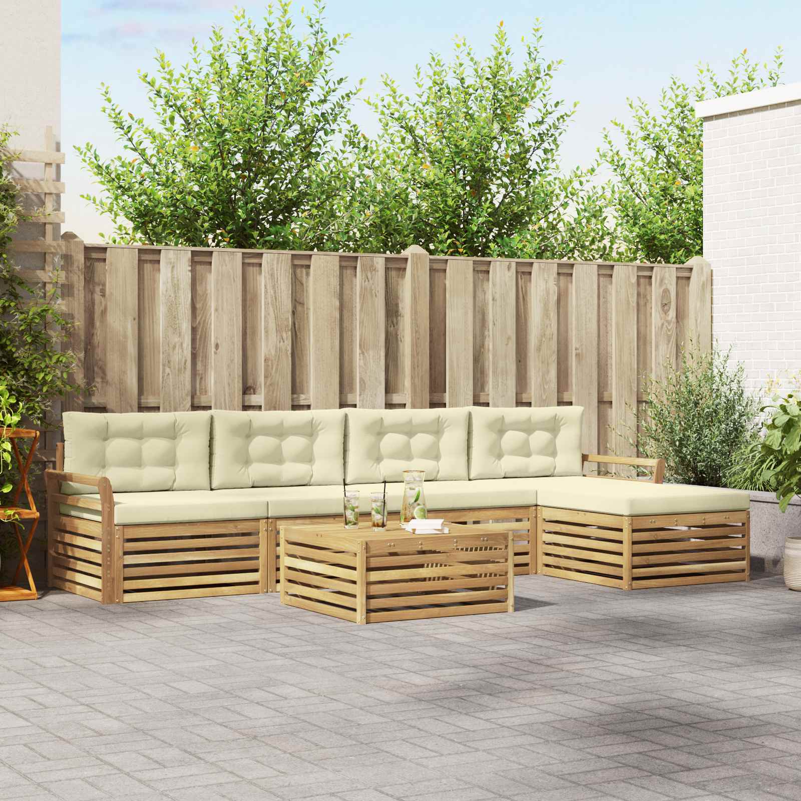 Σειρά Καναπέ Εξωτερικού 6 pcs Λευκό και Κρεμ 79 x 79 x 37 εκ - Pakobazaar