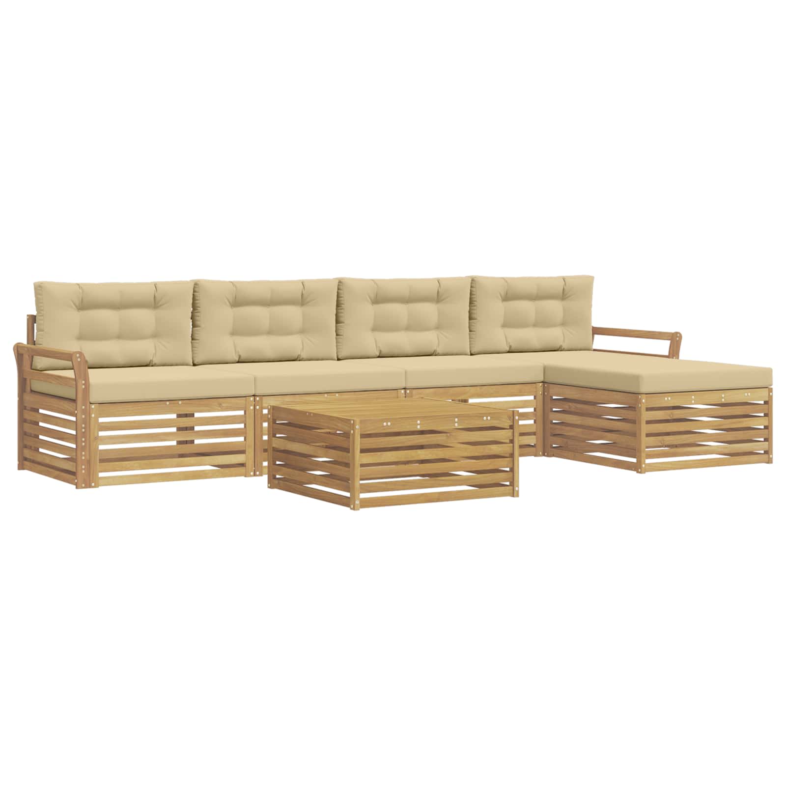 Σειρά Καναπέ Εξωτερικού 6 pcs Λευκό και Μπεζ 79 x 79 x 37 εκ - Pakobazaar