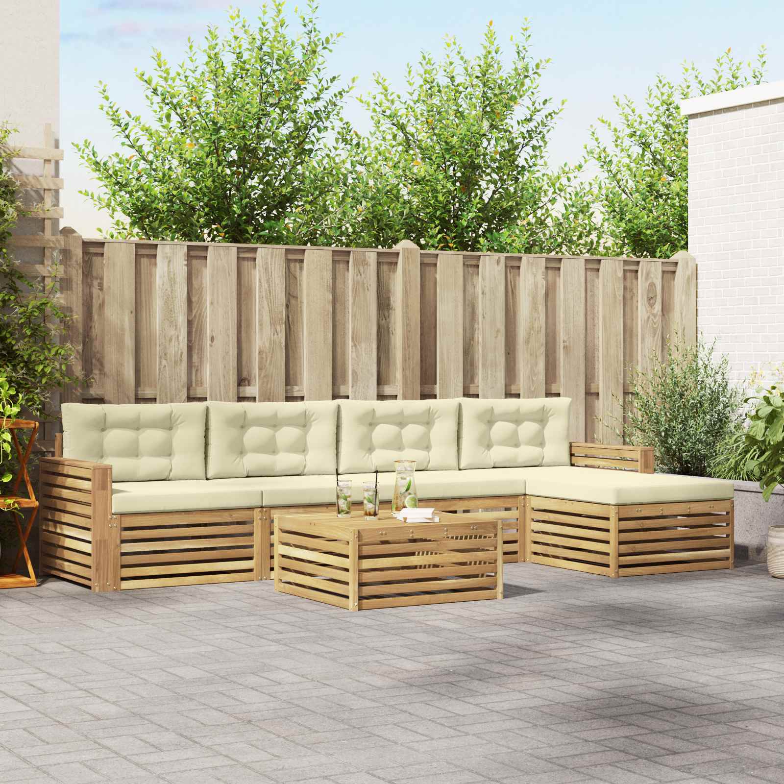 Σειρά Καναπέ Εξωτερικού 6 pcs Λευκό και Κρεμ 79 x 79 x 37 εκ - Pakobazaar