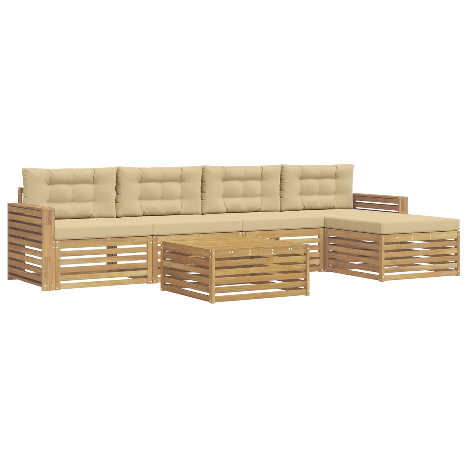 Σειρά Καναπέ Εξωτερικού 6 pcs Λευκό και Μπεζ 79 x 79 x 37 εκ - Pakobazaar