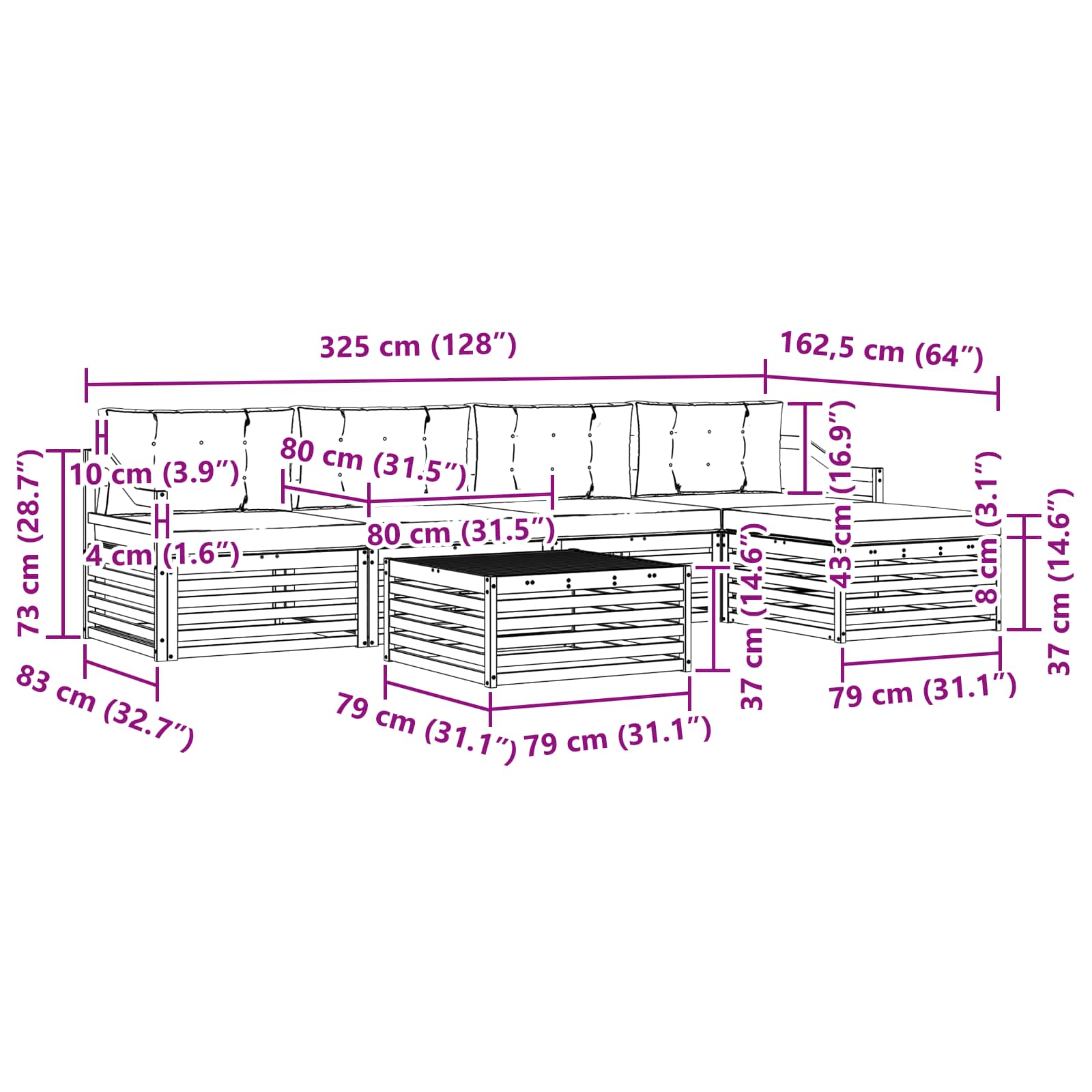 Σειρά Καναπέ Εξωτερικού 6 pcs Λευκό και Μπεζ 79 x 79 x 37 εκ - Pakobazaar