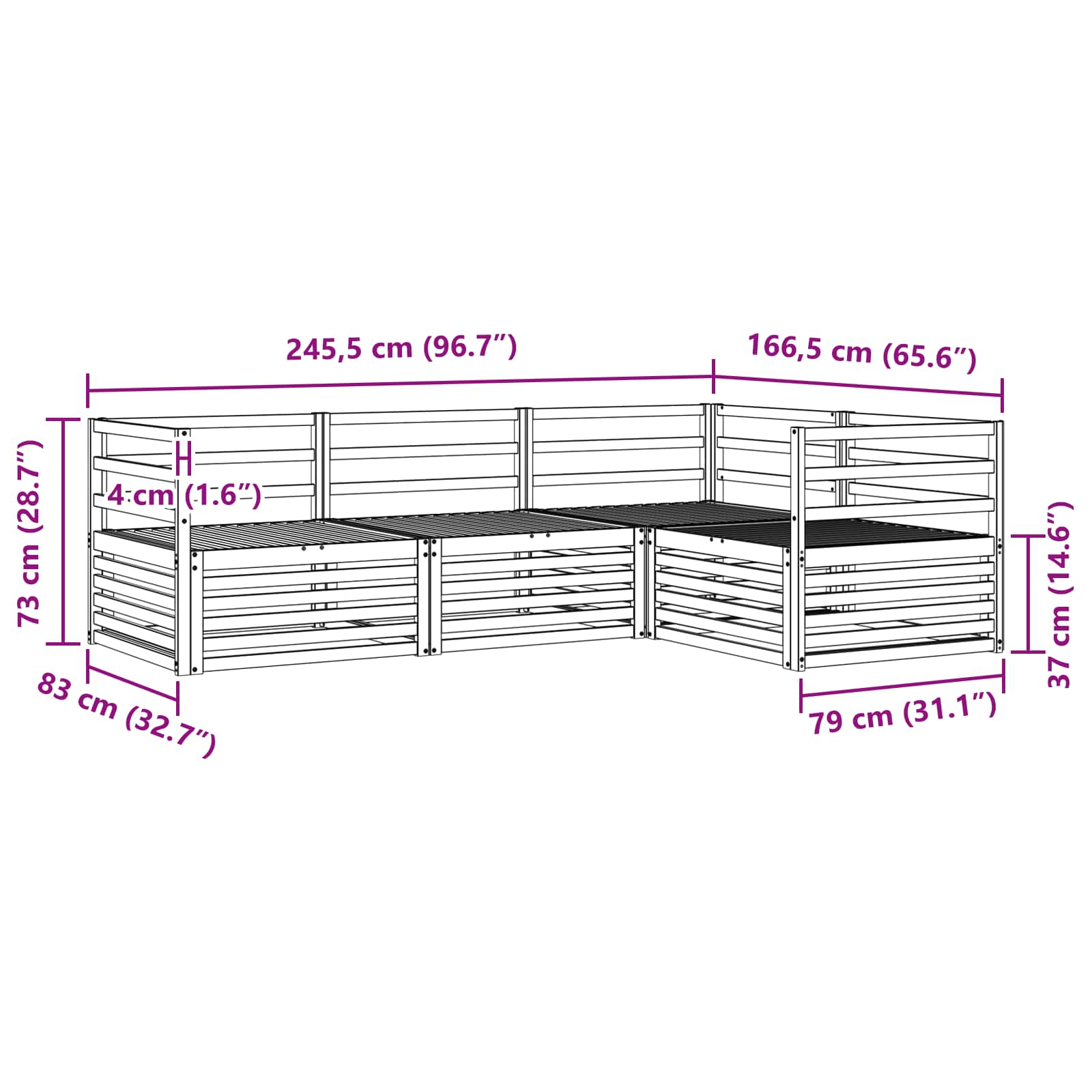 Σειρά Καναπέ Εξωτερικού 4 pcs Λευκό 245,5 x 166,5 x 73 εκ - Pakobazaar