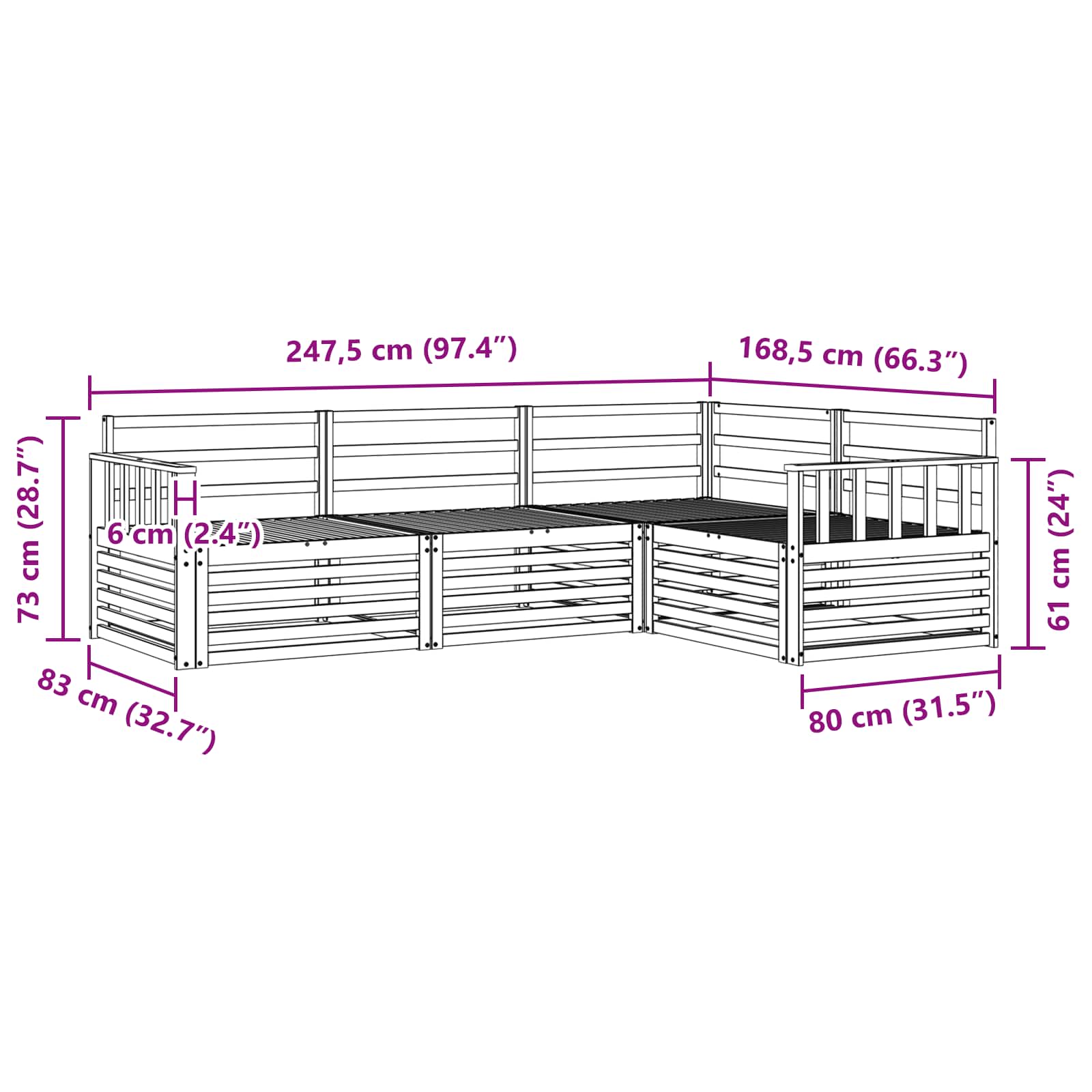 Σειρά Καναπέ Εξωτερικού 4 pcs Λευκό 247,5 x 168,5 x 73 εκ - Pakobazaar