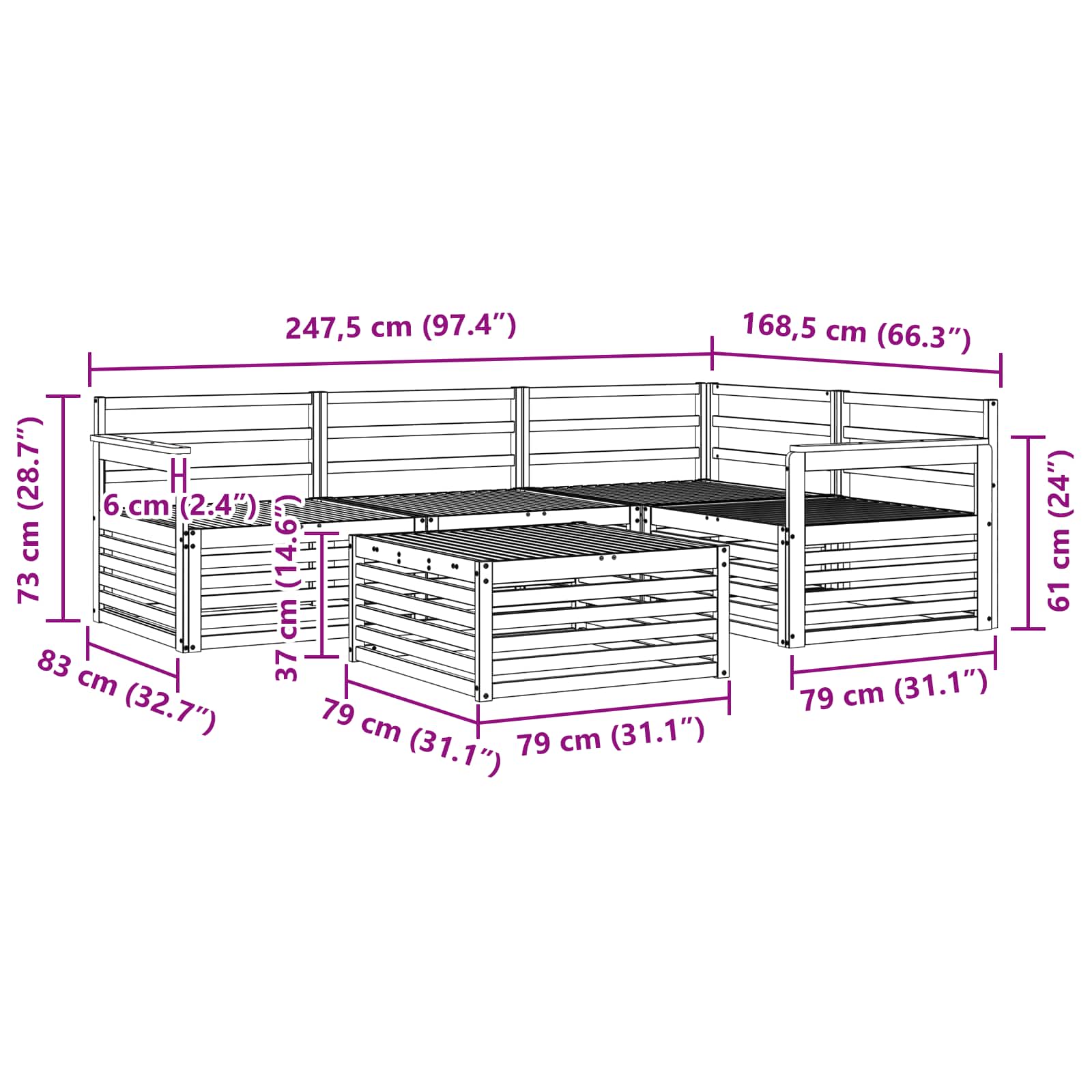 Σειρά Καναπέ Εξωτερικού 5 pcs Λευκό 79 x 79 x 37 εκ - Pakobazaar