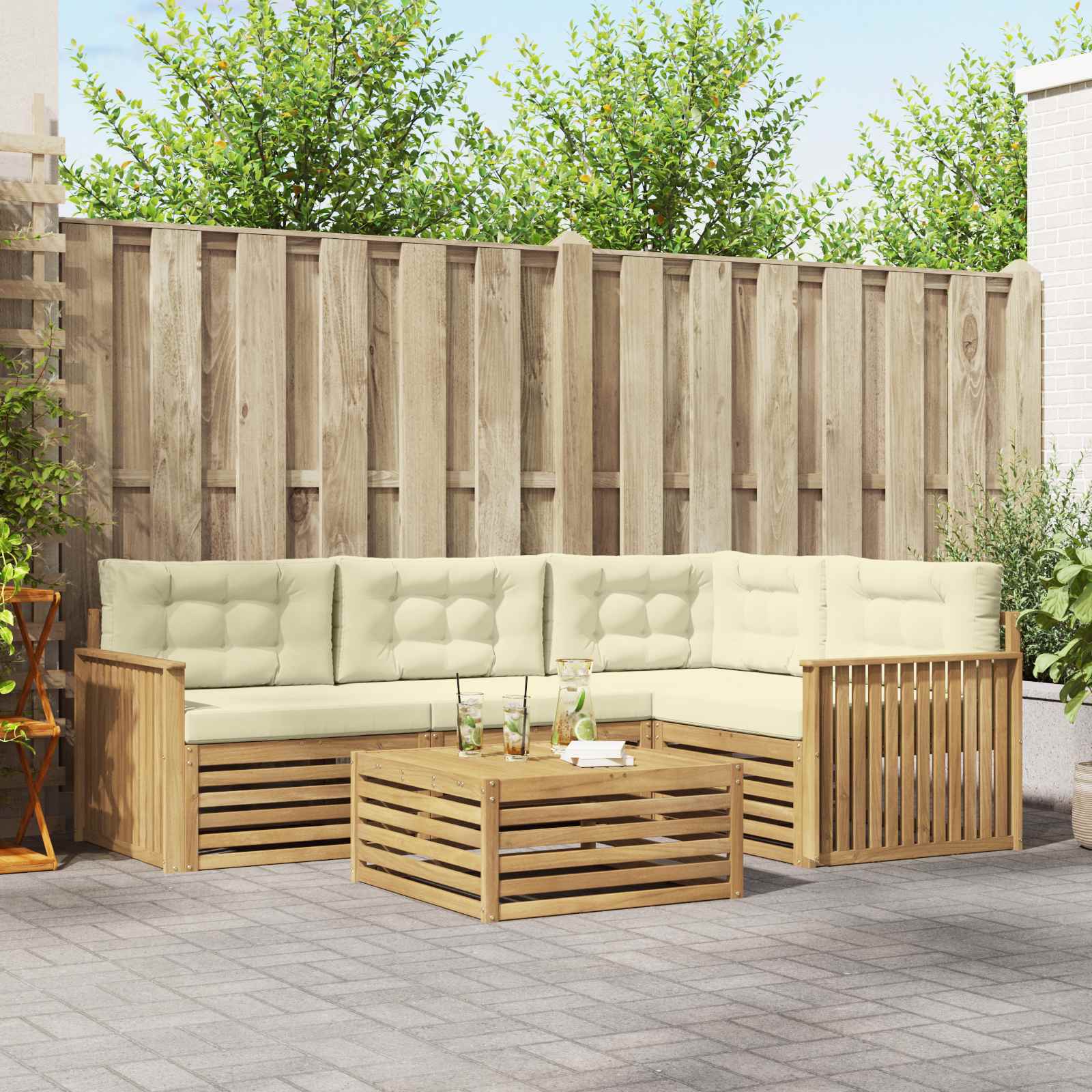 Σειρά Καναπέ Εξωτερικού 5 pcs Λευκό και Κρεμ 79 x 79 x 37 εκ - Pakobazaar