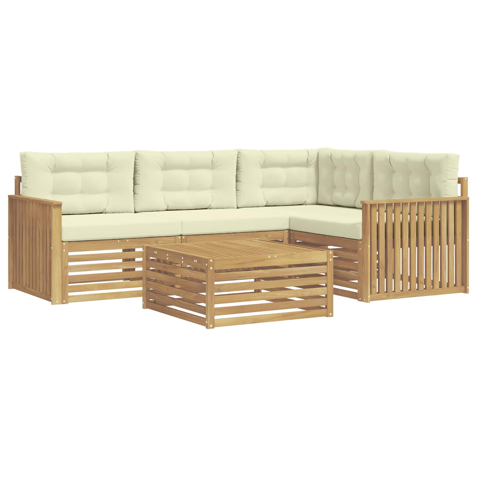 Σειρά Καναπέ Εξωτερικού 5 pcs Λευκό και Κρεμ 79 x 79 x 37 εκ - Pakobazaar