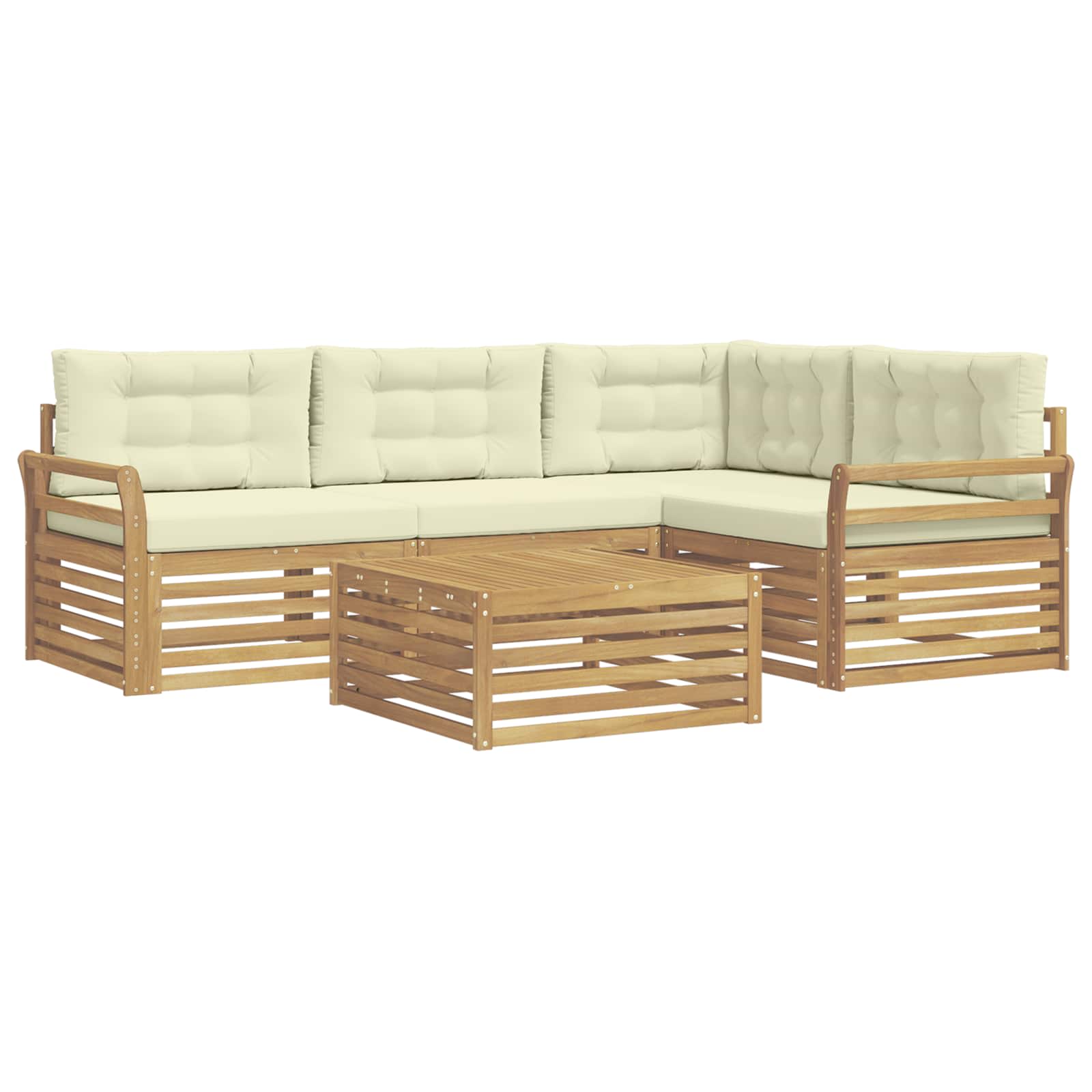 Σειρά Καναπέ Εξωτερικού 5 pcs Λευκό και Κρεμ 79 x 79 x 37 εκ - Pakobazaar